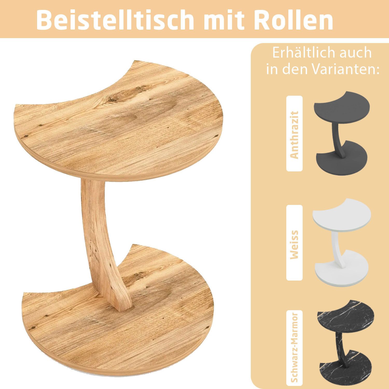 Jungengel Beistelltisch Modern mit Rollen Kaffeetisch günstig online kaufen