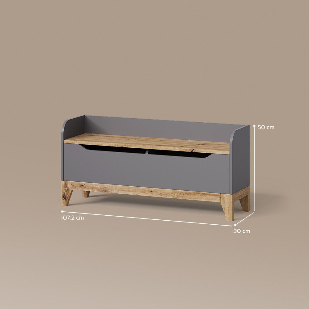 Livinity® Bücherregal Malia, Grau/Artisan/Artisan, 107.2 x 50 cm mit Sitzbank, 1-tlg.