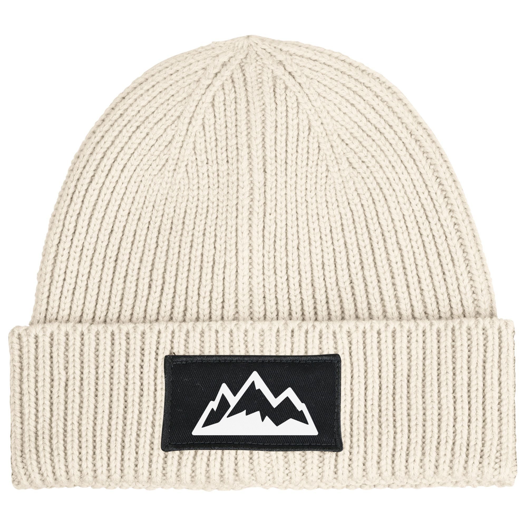 Neverless Strickmütze Damen Beanie Wintermütze mit Patch Mountain Badge Berge Outdoor