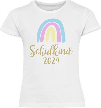 Shirtracer T-Shirt Schulkind 2024 Regenbogen Pastell / Gold Einschulung Mädchen