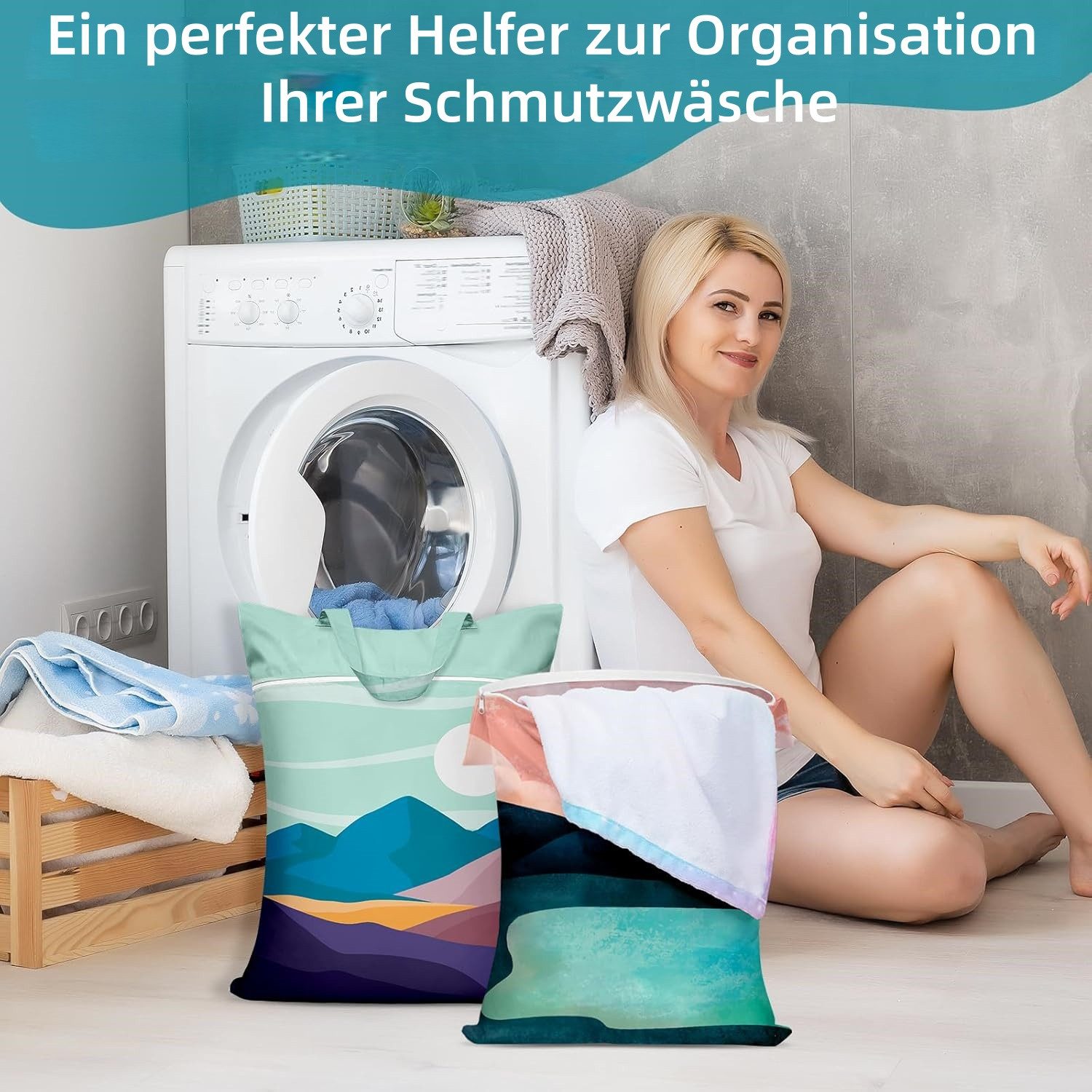 FOUORTUNATE-BEE Wäschesack 2er Set großer Wäschesäcke mit Griff und Reißverschluss (2 St), Waschbare Wäschesäcke für Reisen, Fitness & Schmutzwäsche – Bild 4 von 5