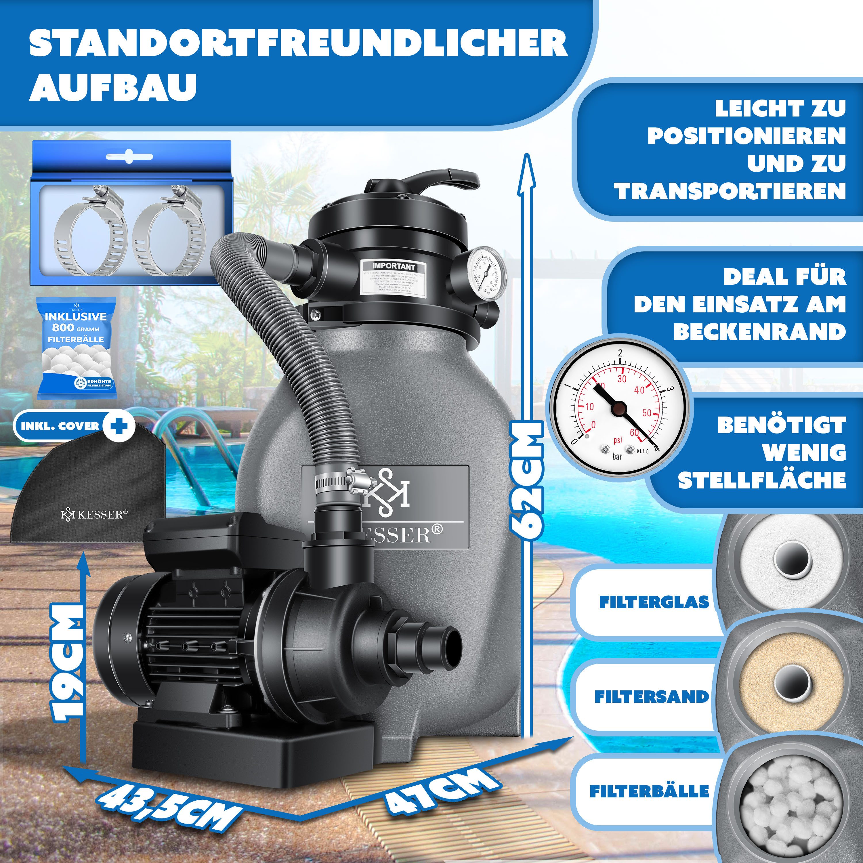 KESSER Sandfilteranlage, Sandfilter Sandfilteranlage 800g Filterbälle ersetzen 25kg