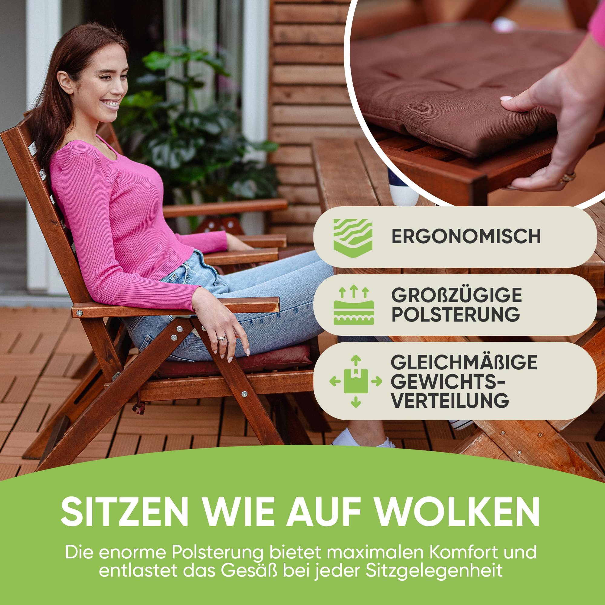 Gräfenstayn Stuhlkissen Sitzkissen 40x40cm Haltebänder Indoor Outdoor, robustes Sitzkissen für Indoor & Outdoor, mit Haltebändern