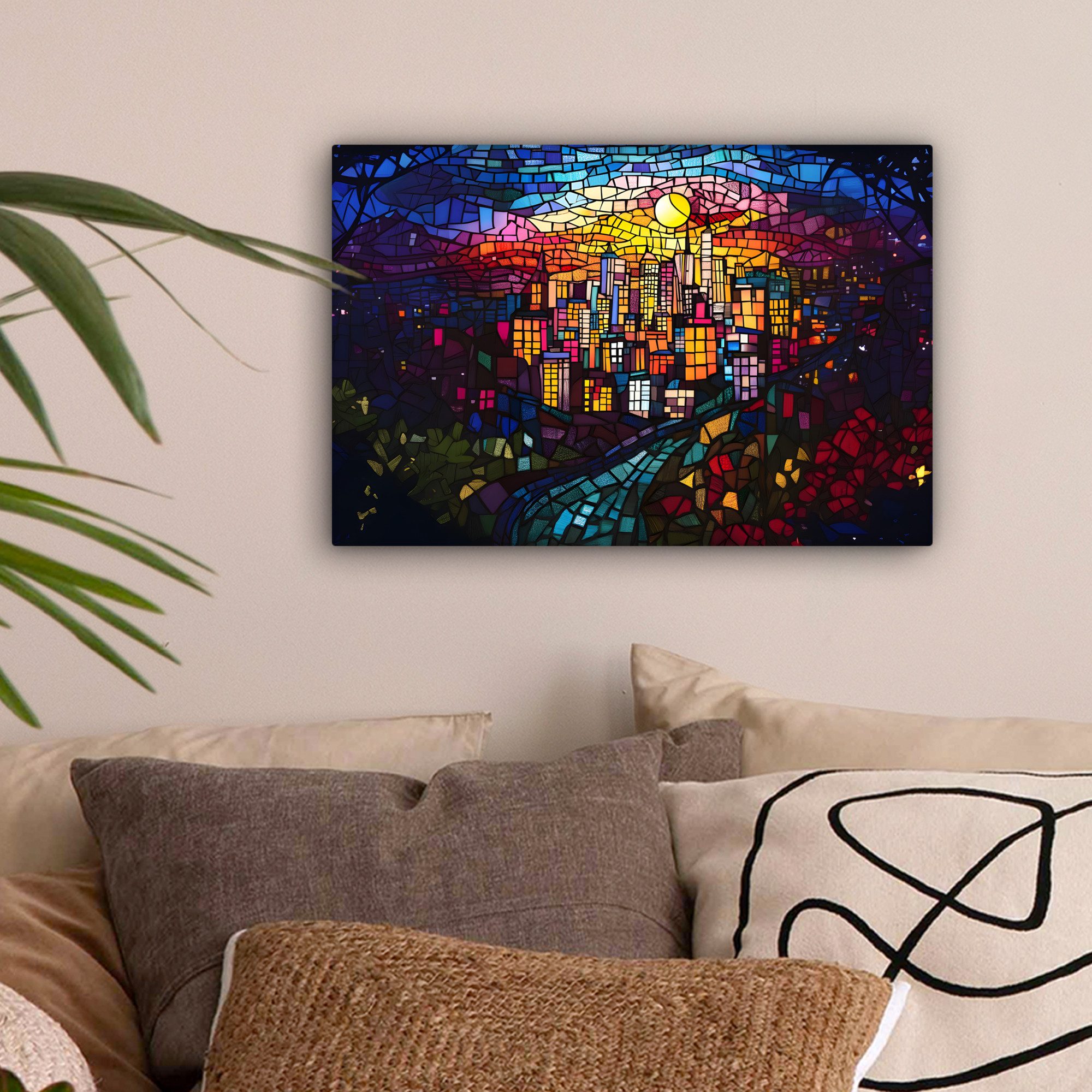 OneMillionCanvasses® Leinwandbild Stadt - Mond - Mosaik - Farbenfroh, Fotod günstig online kaufen
