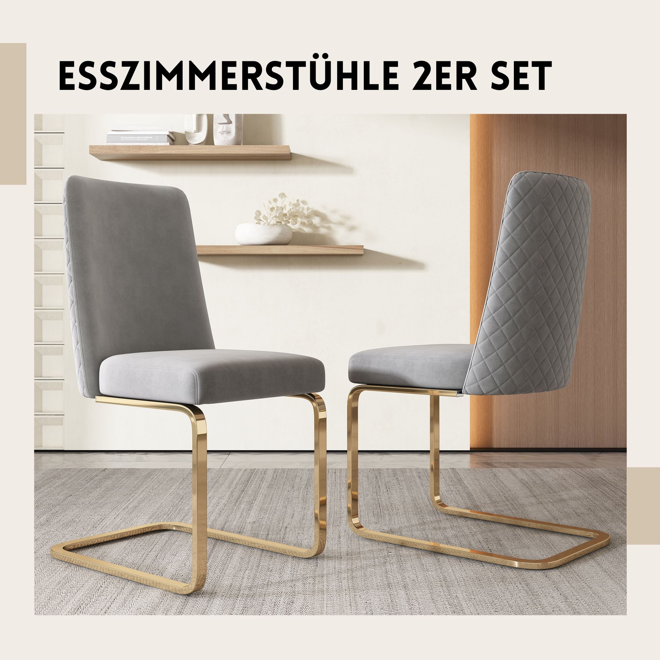 SeedWave Freischwinger Samt-Schwingstühle mit Rautenmuster Rückenlehne, günstig online kaufen