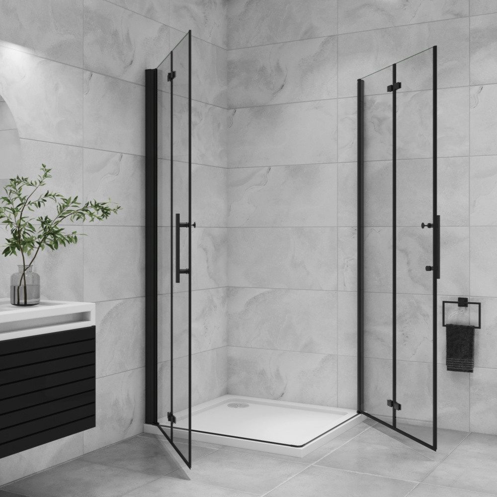 Duschparadies Dusch-Falttür 195cm Schwarz Falttür Scharniertür Duschabtrennung Duschkabine, 70x195 cm, Easyclean Sicherheitsglas, beidseitig montierbar