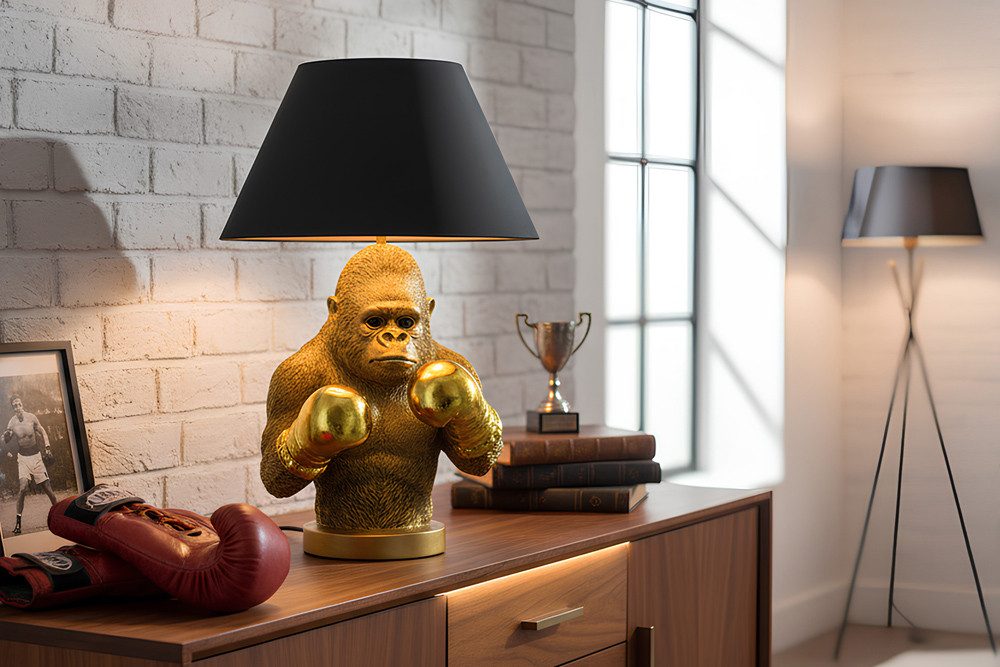 riess-ambiente Tischleuchte KING APE 55cm schwarz/gold - Stoff, Affe, Gorilla, Skulptur, Dschungel, Ein-/Ausschalter, ohne Leuchtmittel, Exotische Dekolampe - ideal für Sideboards, Konsolen oder Nachttische