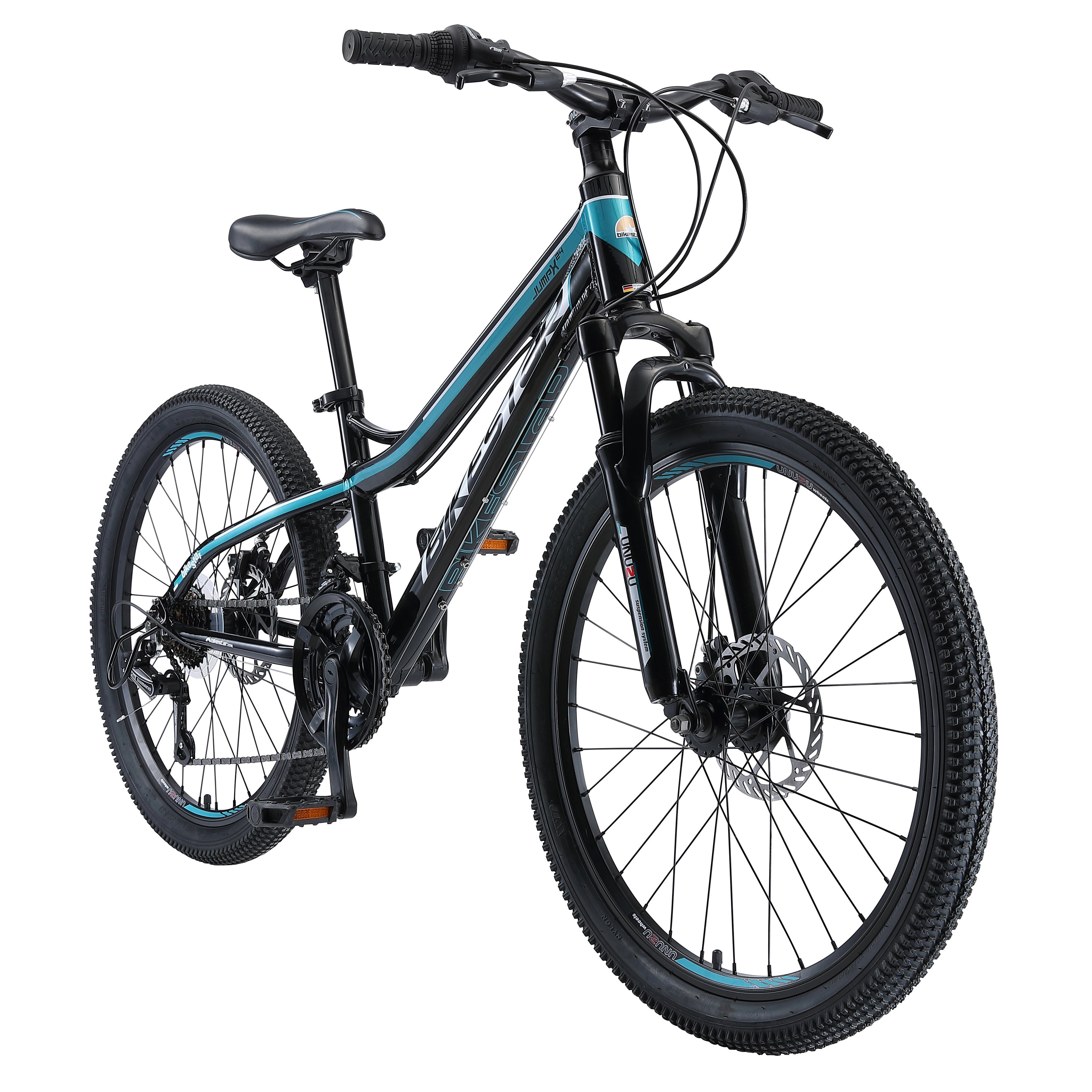Bikestar Mountainbike 24 Zoll Aluminium Kinderfahrrad, 8 - 13 Jahre, Mädchen, Jungen, 21 Gang Shimano Tourney RD-TY300 Schaltwerk, Kettenschaltung, Scheibenbremsen, Rahmen 33 cm, Hardtail
