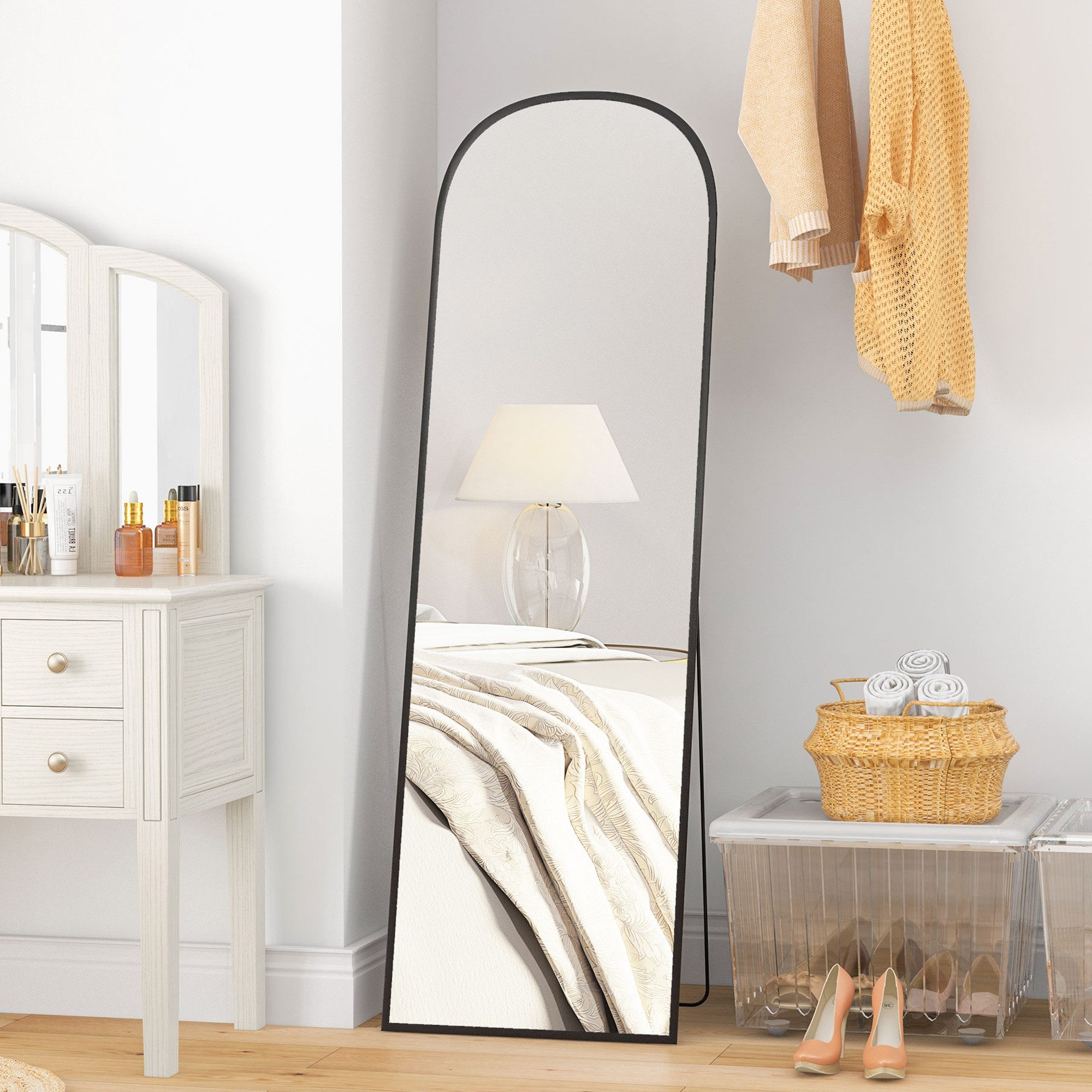 HOMCOM Standspiegel Standspiegel mit Bruchsichere Hartglas und Alurahmen, Wandspiegel (Stehspiegel, 1-St., Wandspiegel), für Wohnzimmer, Schlafzimmer, Schwarz