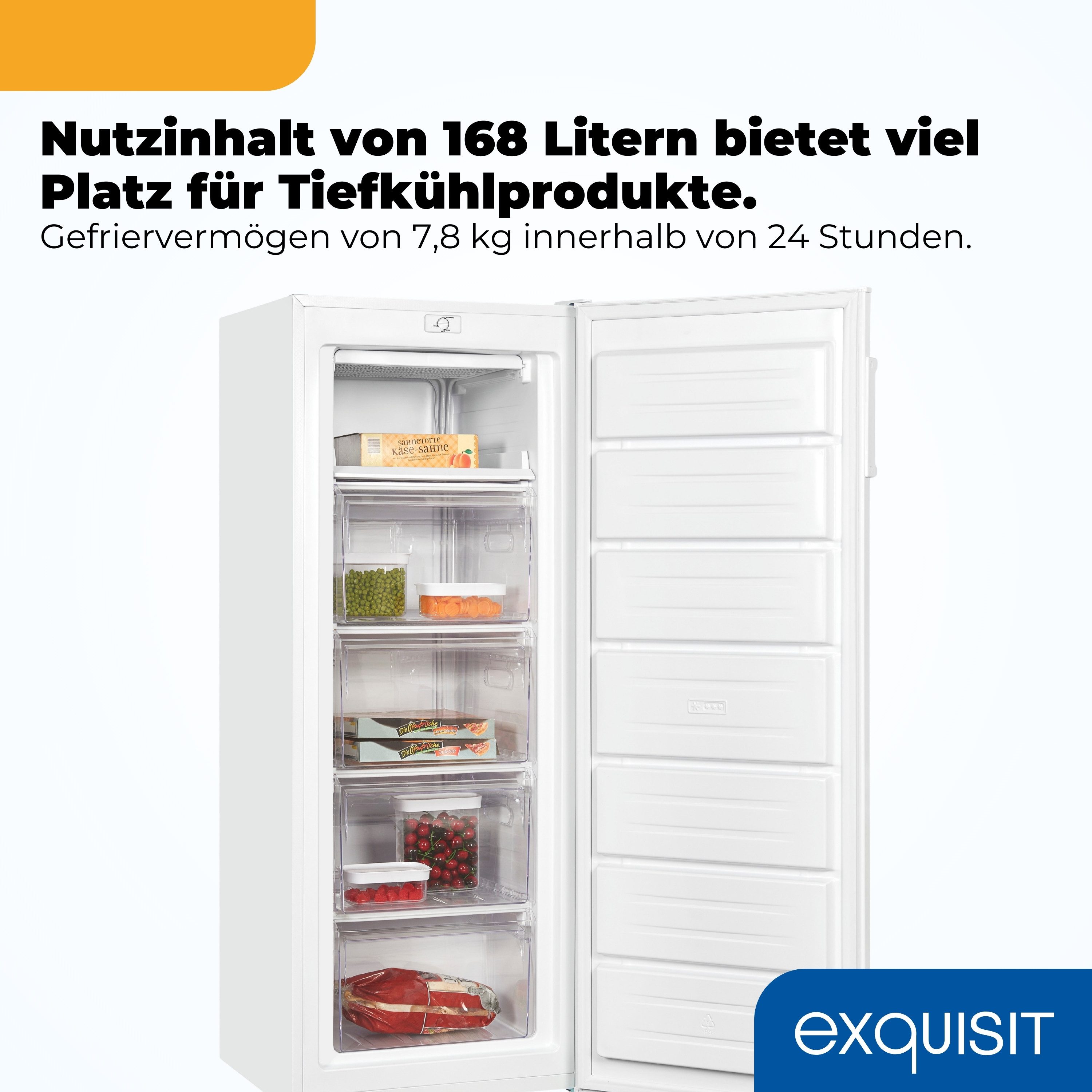 exquisit Gefrierschrank GS5230-H-040D, 142.6 cm hoch, 54.4 cm breit, 4* Gefrieren, Türanschlag wechselbar, Temperraturregelung – Bild 5 von 5