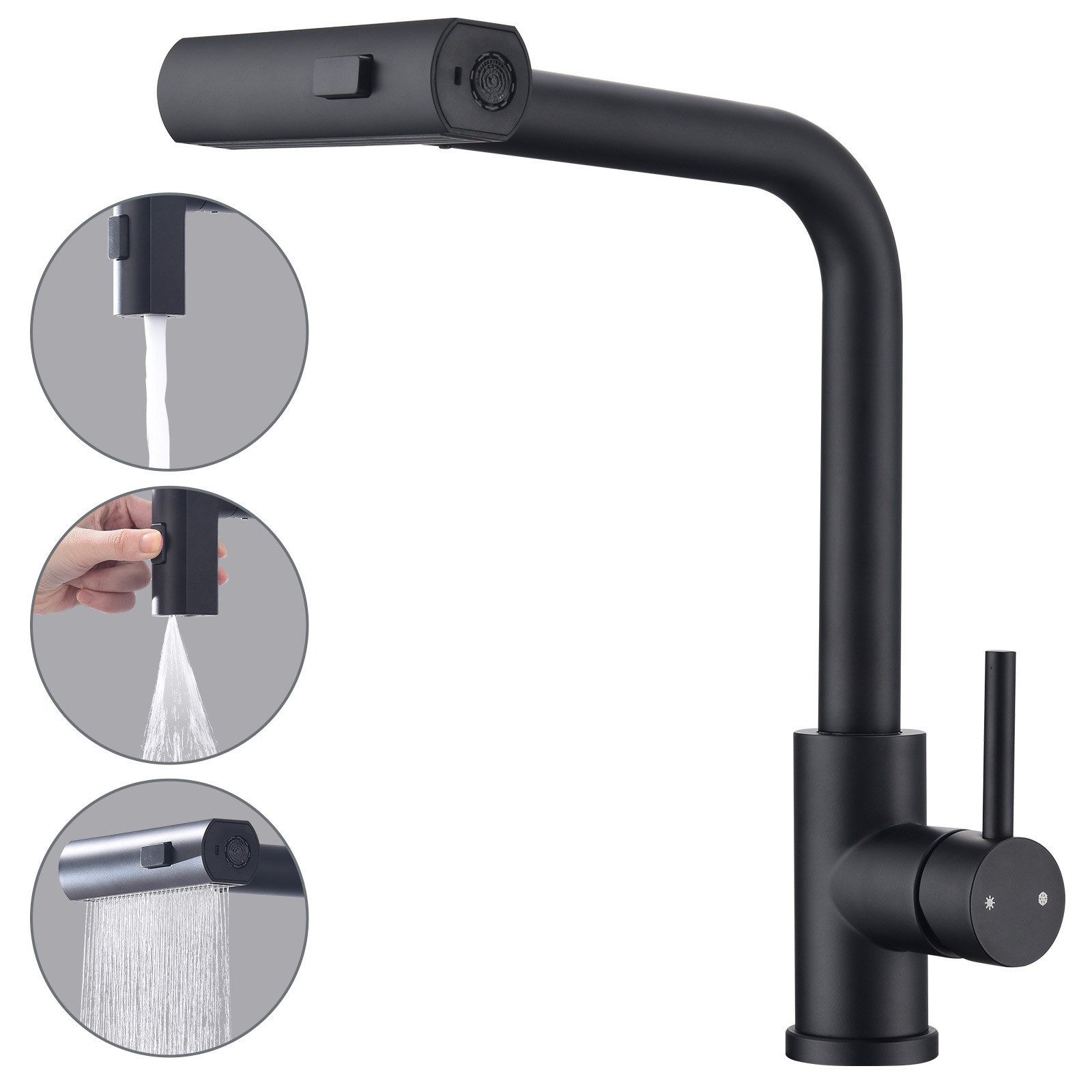 HOMELODY Küchenarmatur Ausziehbar 360°Schwenkbar Drei Sprühfunktionen Spültischarmatur Küche (Hochdruck-Einhand-Mischbatterie) mischbatterie ausziehbar Küchen-Einhandhahn,Schwarz
