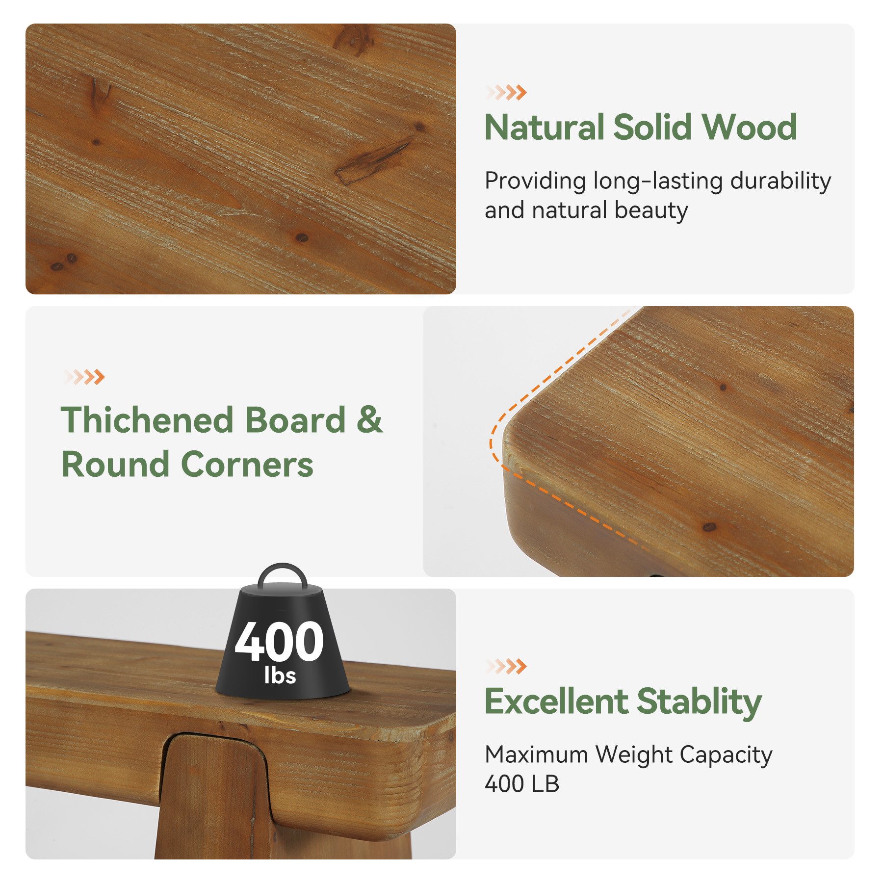 Tribesigns Bank Massivholz Esszimmerbank, Sitzbank aus Holz mit Verdickten Beinen (30T x 120B x 45H cm), Robuste Indoor Holzbank für Esszimmer, Küche, Flur, Schlafzimmer