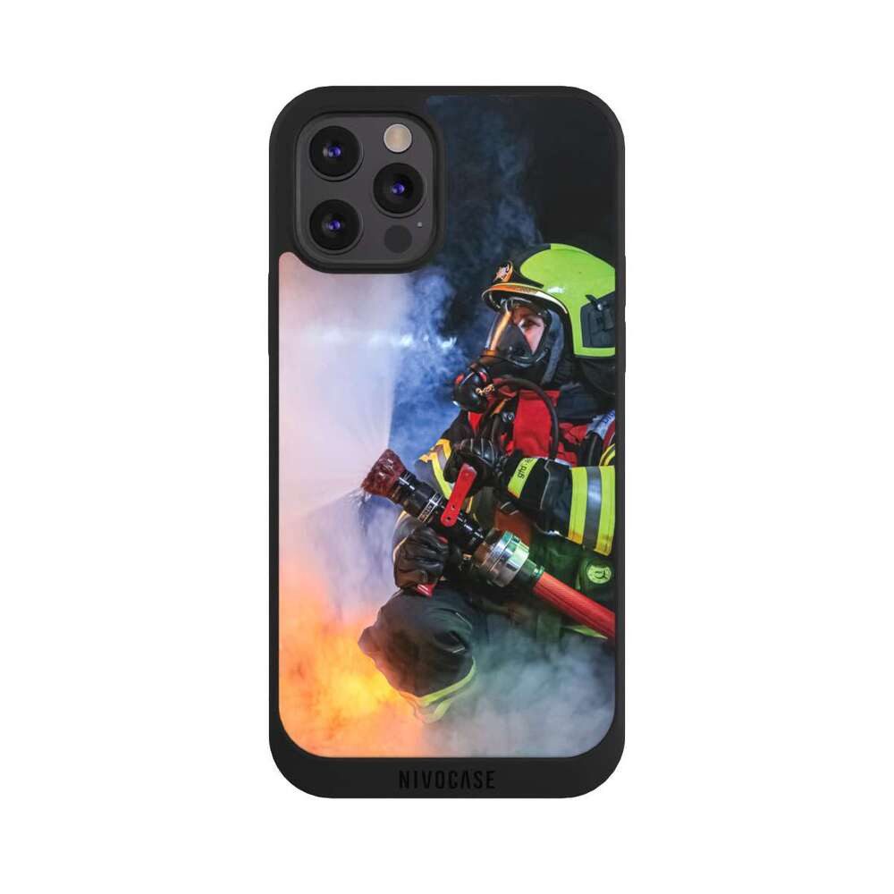 NIVOCASE Handyhülle Feuerwehr Feuer Lebensretter Innenangriff, Apple iPhone 12 Pro Handyhülle Hülle NIVOpure Case Schwarz