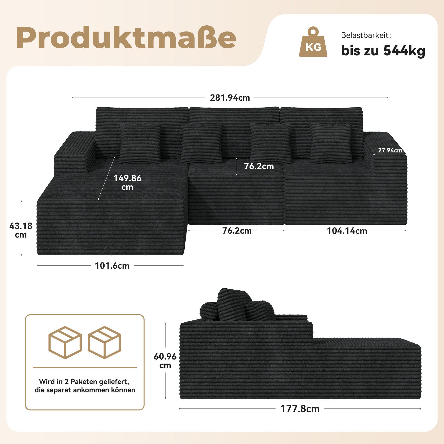 HawthyHome Ecksofa mit Schlaffunktion, Liegesessel, 3 günstig online kaufen