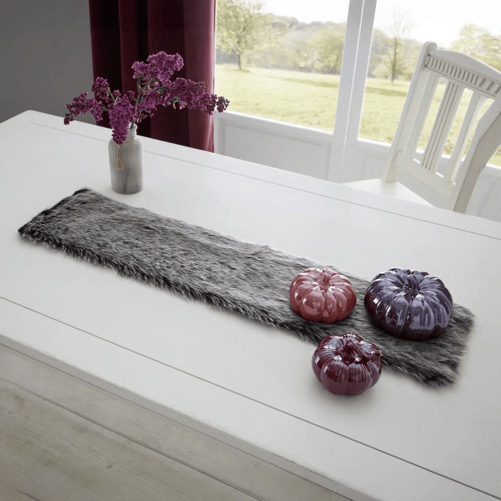 Home-trends24.de Tischläufer Fell Optik schwarz grau Tischläufer Tischband 20 x 90 cm – Bild 3 von 5