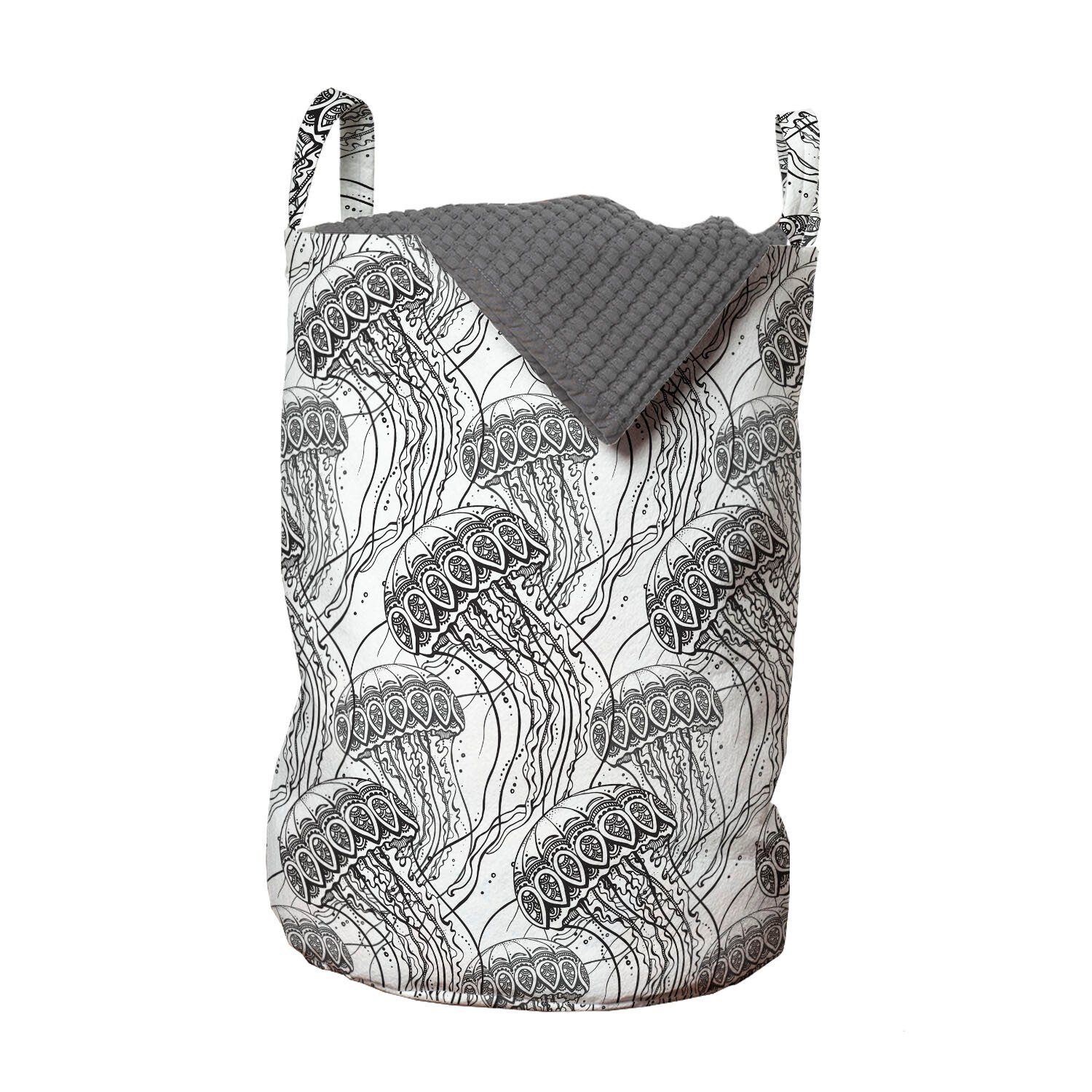 Abakuhaus Wäschesäckchen Wäschekorb mit für Ozean Zentangle Qualle Creature Waschsalons, Kordelzugverschluss Griffen