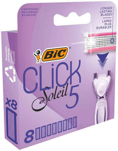 BIC Rasierklingen »BIC Click 5 Soleil Damenrasierer Klingen-Nachfüllpackungen, Aloe Vera-Feuchtigkeits-Gleitstreifen – Box à 8 Klingen«, 8-tlg.