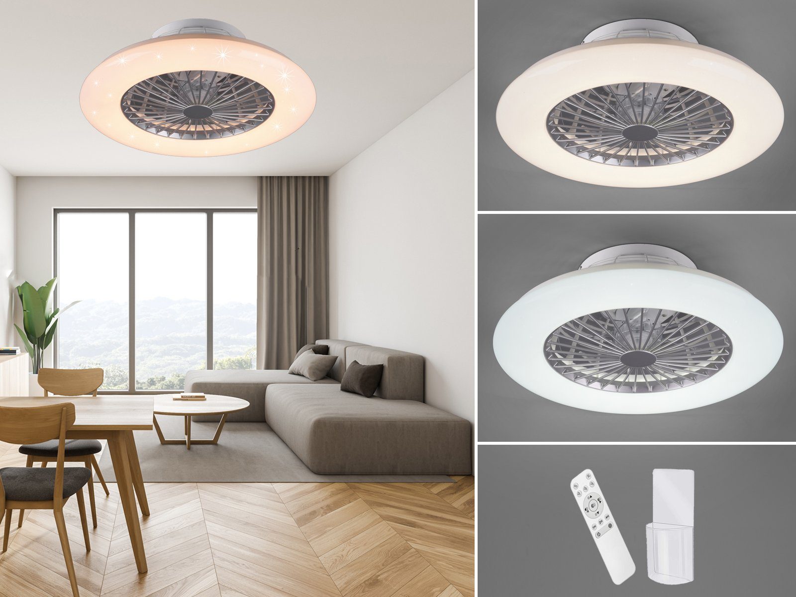 Watt, 30 3000 mit Licht, fest Dimmfunktion, Deckenleuchte, 6500 Sternenhimmel, Ø50cm Decken-ventilator-en Lumen, Deckenlüfter einstellbar, LED - integriert, Kelvin, 2200 meineWunschleuchte LED Lichtfarbe