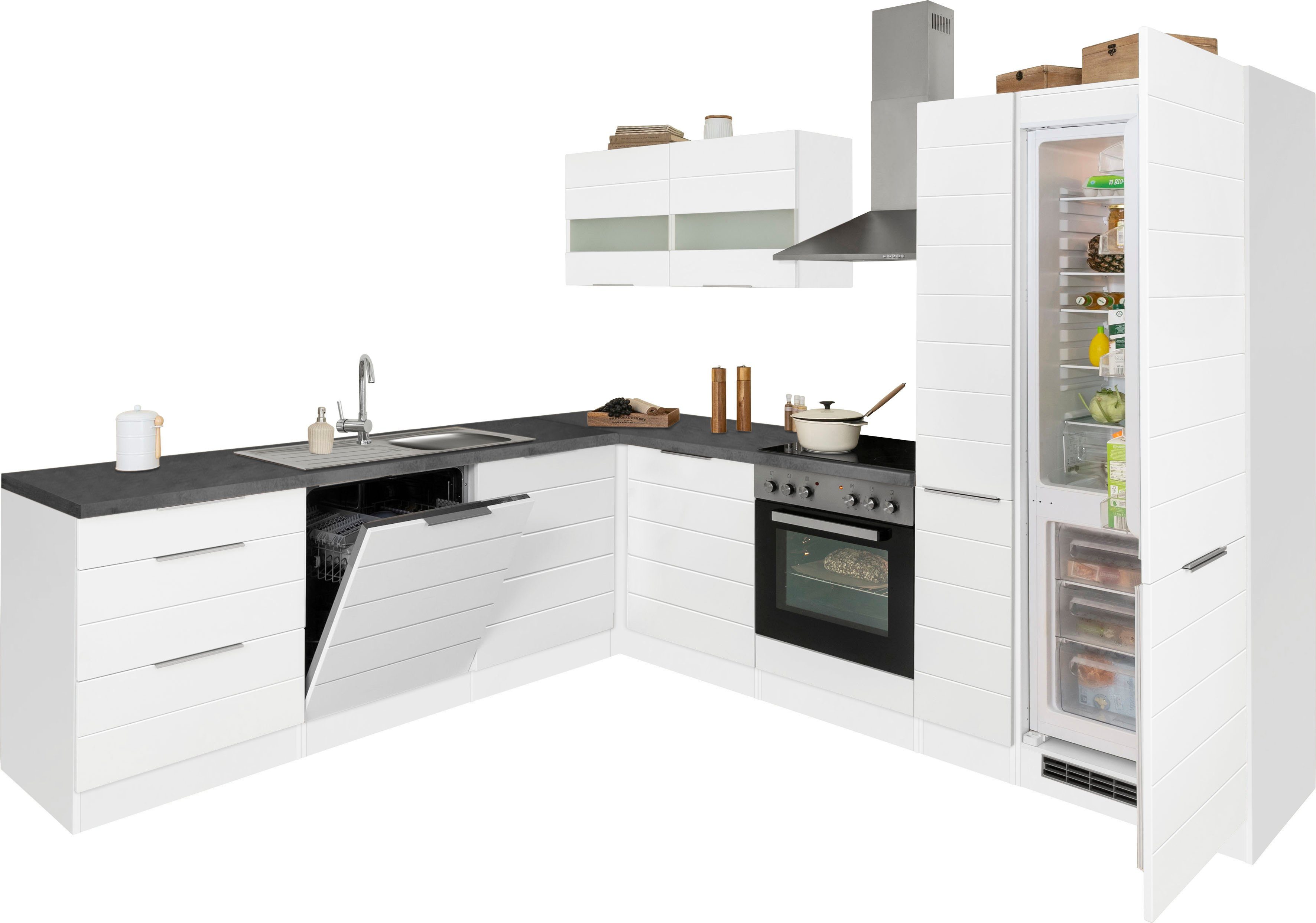 KOCHSTATION Winkelküche KS-Luhe, Stellbreite 240x270 cm, wahlweise mit oder ohne E-Geräten, MDF-Fronten