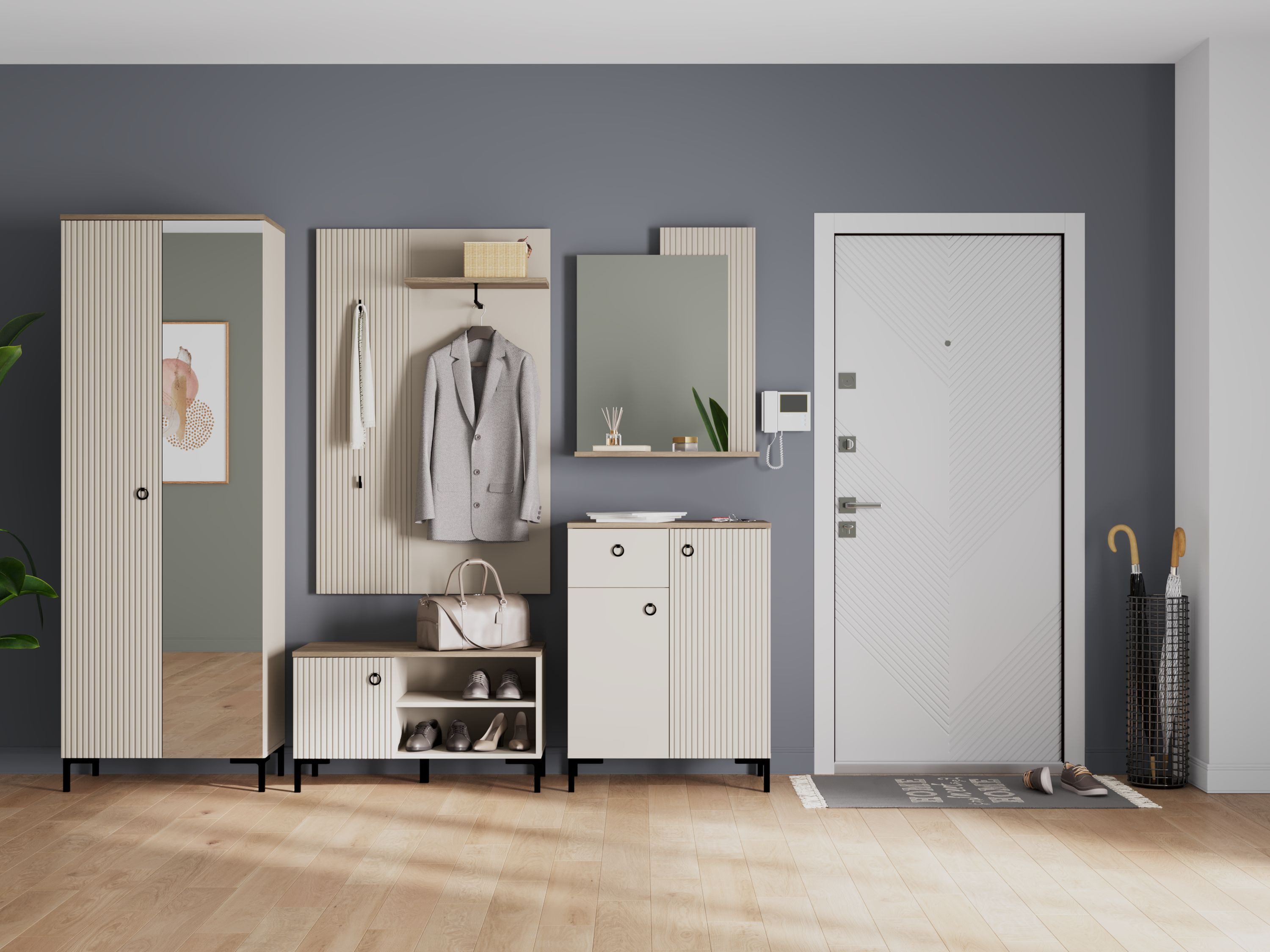 trendteam Garderoben-Set, 5-tlg. Garderoben-Set Cashmere & Silverjack Eiche Dekor 245x199x41cm