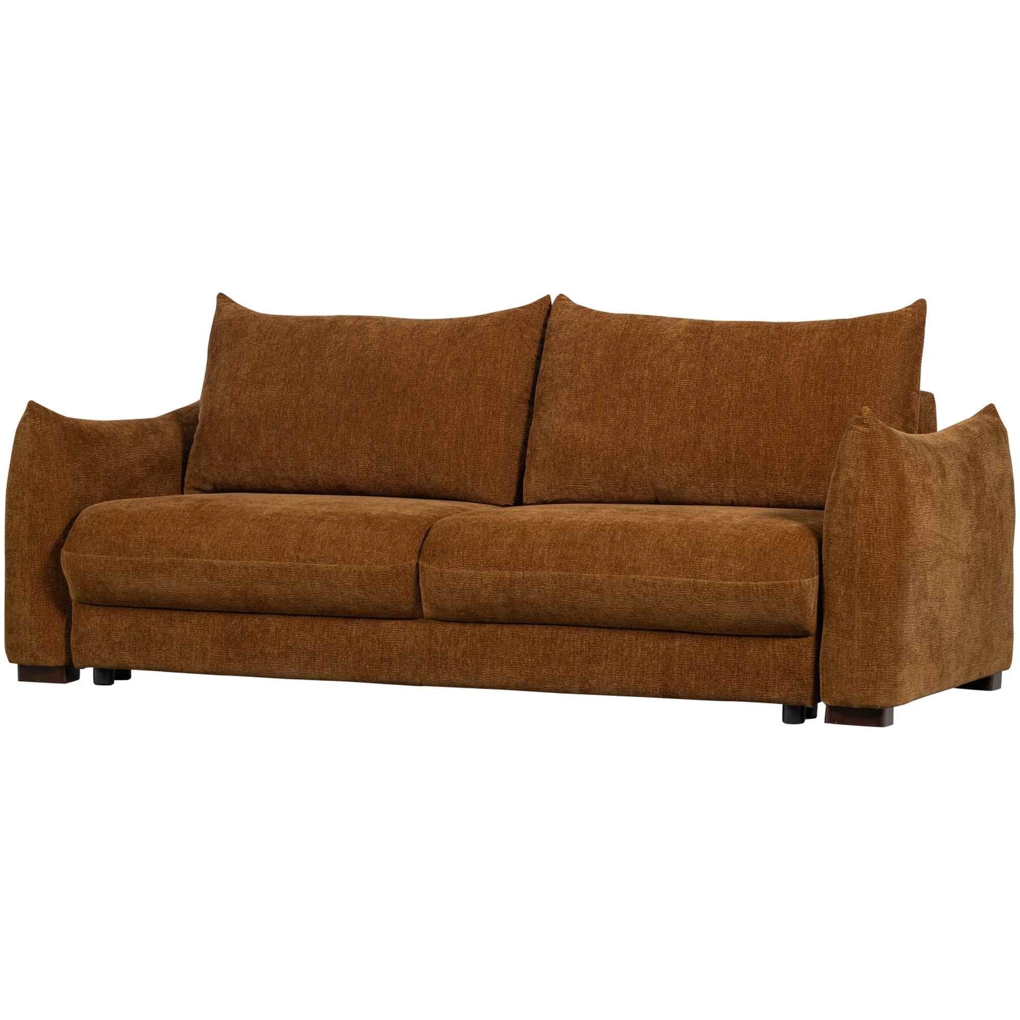 WOOOD Schlafsofa Jonne 3-Sitzer Chenille Braun – bequem & wandelbar 233 x 105 x 92 cm, In Sekunden zum Bett umgebaut