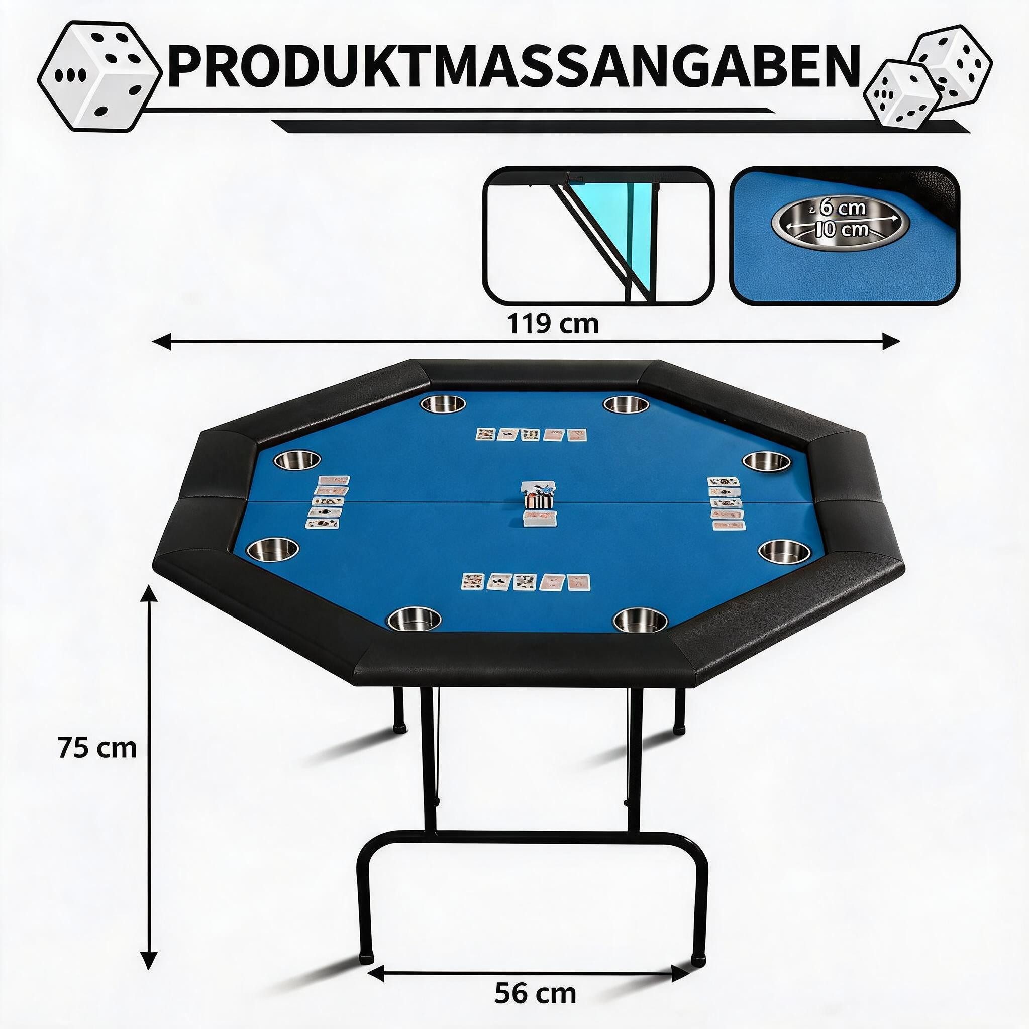 GarveeMore Spieltisch Achteckiger Gamingtisch Klapptisch Campingtisch Gartentisch, Klappbarer, wasserabweisende Oberfläche, gepolsterter Rand für 8