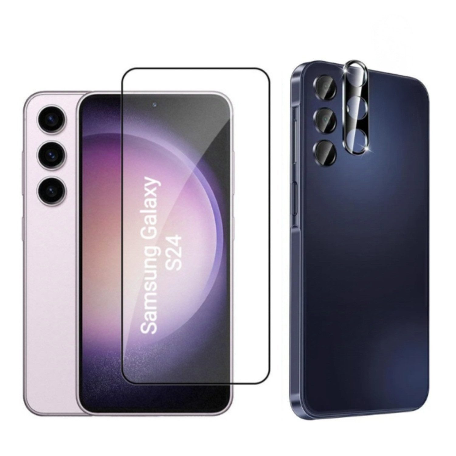 CLM-Tech Displayschutzglas 2X Schutzfolie für Samsung Galaxy S24 Panzerfolie Kameraschutz für Samsung Galaxy S24, 2er Set Kameraglas Panzerglas Displayschutz 9H Glas, 2 Stück, Unterstützt Fingerabdruck-ID