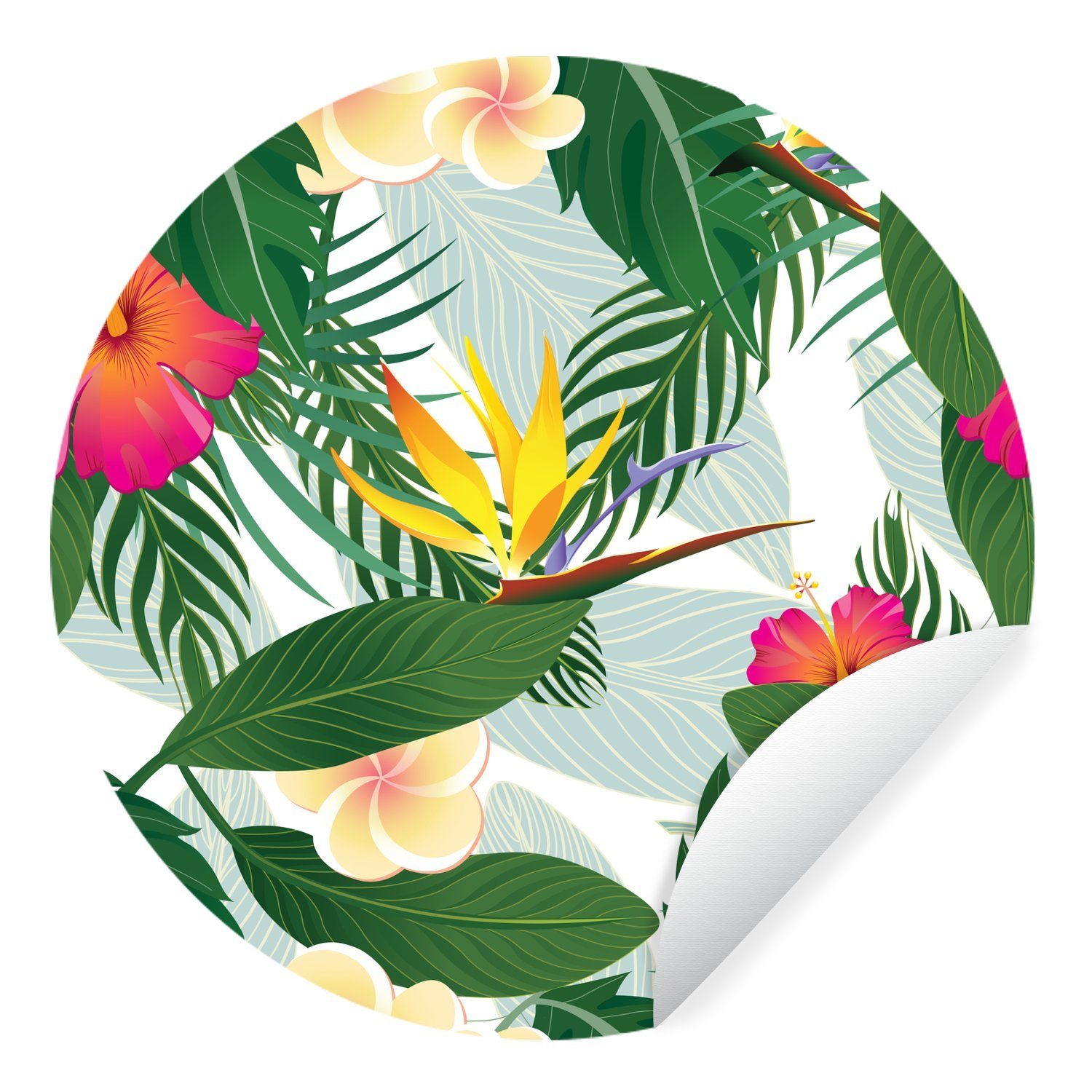 MuchoWow Wandsticker Ein tropisches Blumendesign Illustration (1 St), Tapetenkreis für Kinderzimmer, Tapetenaufkleber, Rund, Wohnzimmer
