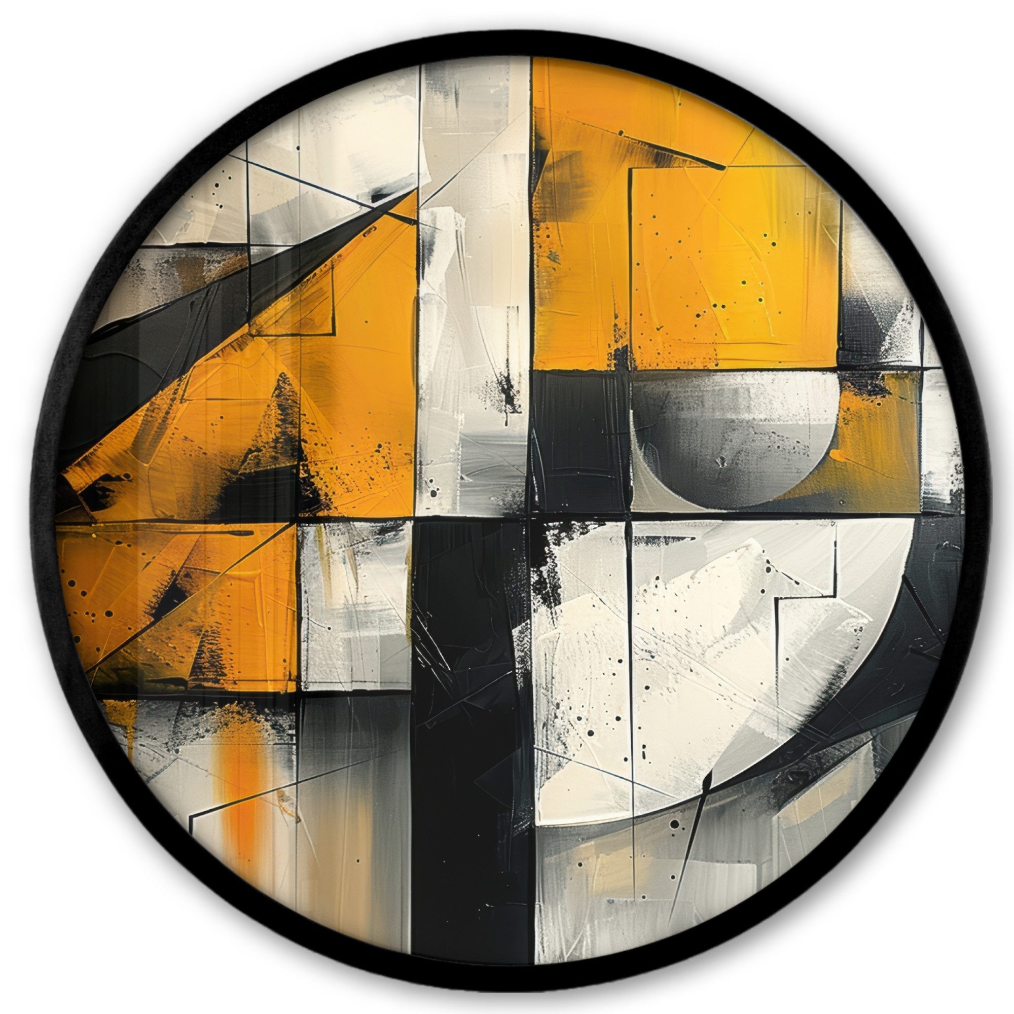 MuchoWow Poster Rund - Gelb - Abstrakt - Modern - Formen, (1 St), Runde Wandbilder, Deko für Wohnzimmer und Schlafzimmer, 40x40 cm