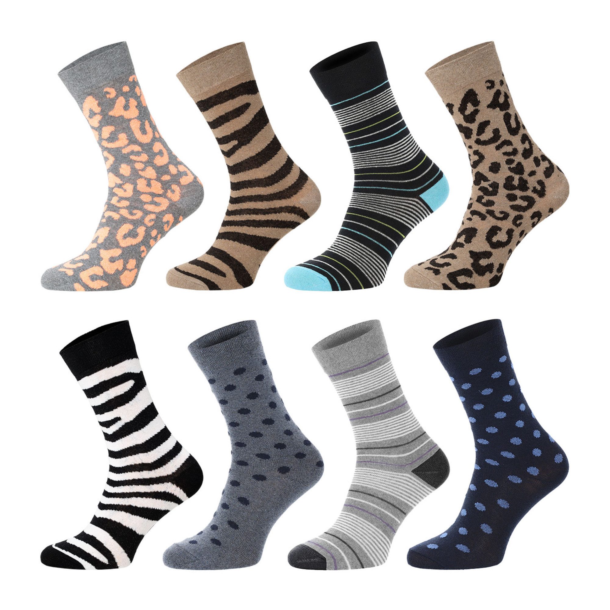Chili Lifestyle Freizeitsocken LADY Geschenkbox gemusterte Socken Leoprint aus Baumwolle für Damen (Multipack, 8-Paar, 8 Farben) Weichbund ohne Gummidruck – Bild 4 von 5
