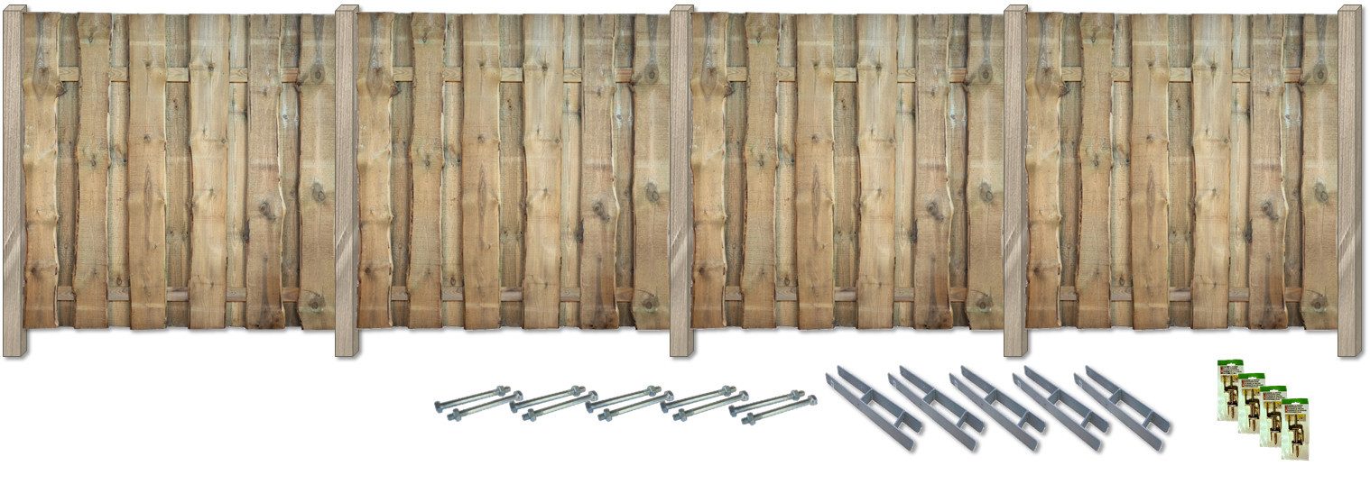 KONIFERA Sichtschutzelement FULLERTON, (Komplettset inkl. Zubehör), Rustikale Bohlen, verschiedene Längen