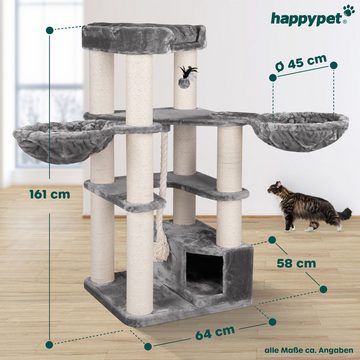 Happypet Kratzbaum OSCAR, 161 cm hoch, 12 cm Dicke Stämme für schwere Katzen, 600g Plüsch