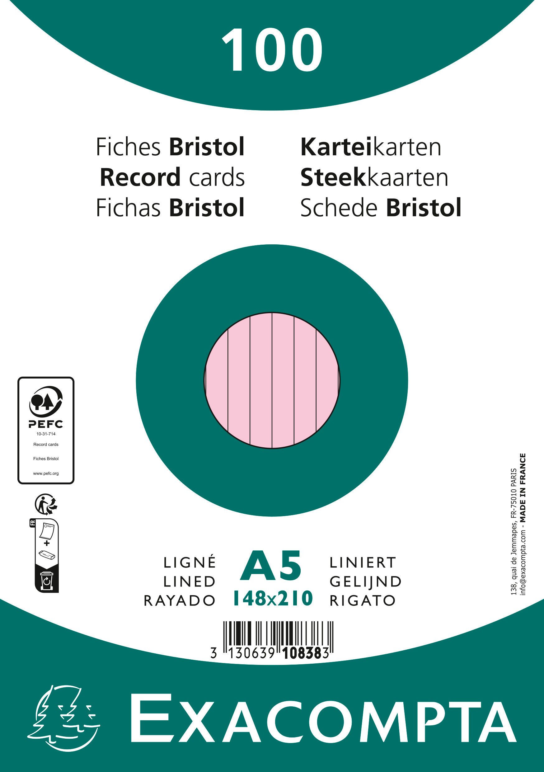 EXACOMPTA Karteikarten Exacompta Karteikarten A5 lin 100St/Pkg rosa
