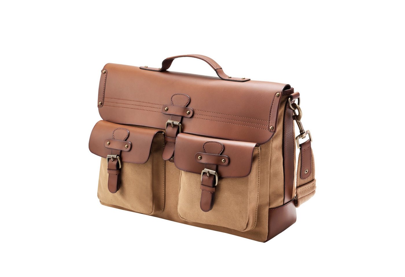 DRAKENSBERG Umhängetasche Aktentasche »Milo« Khaki-Beige, Herren Schultertasche mit 15" Laptopfach aus wasserabweisendem Canvas