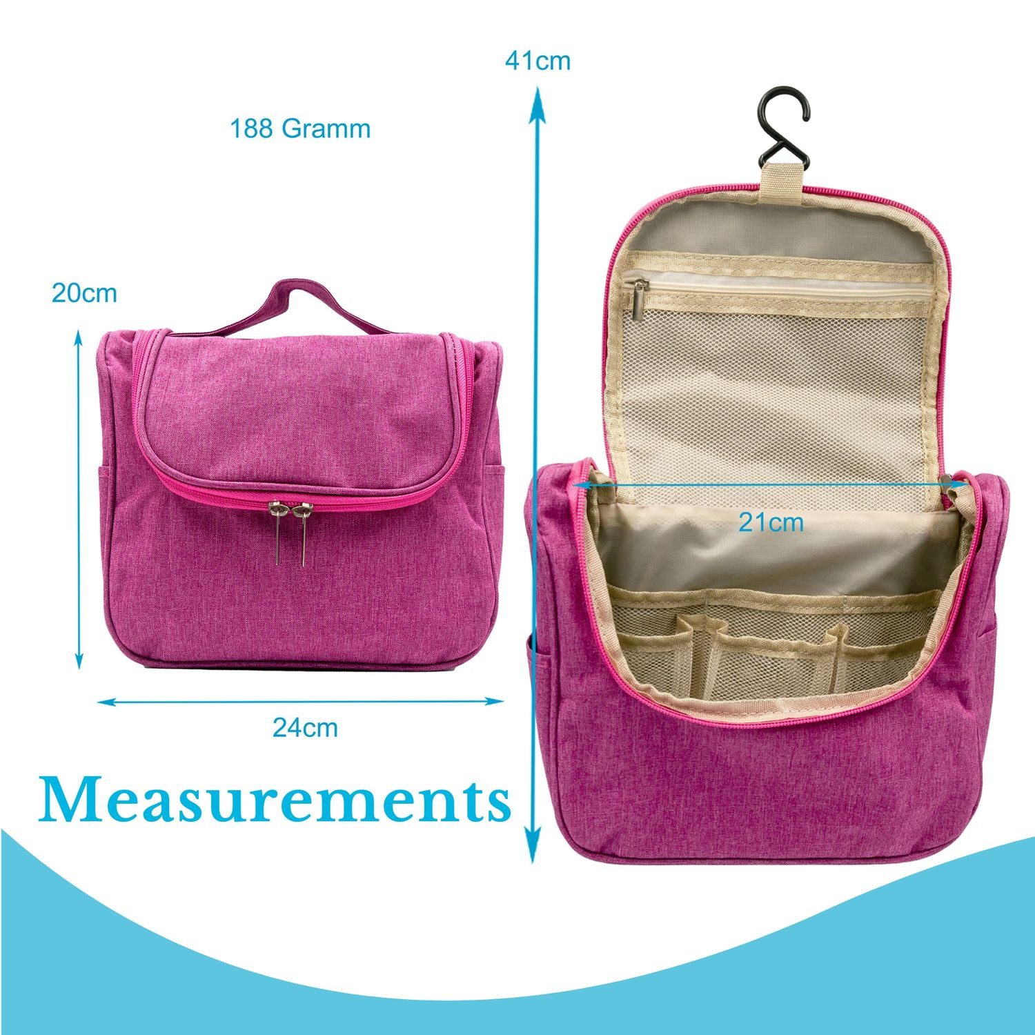 Intirilife Kosmetiktasche (Kosmetik Reisetasche in PINK, 1-tlg), Kosmetiktasche Kulturbeutel mit Tragegriff und Reißverschluss – Bild 4 von 5