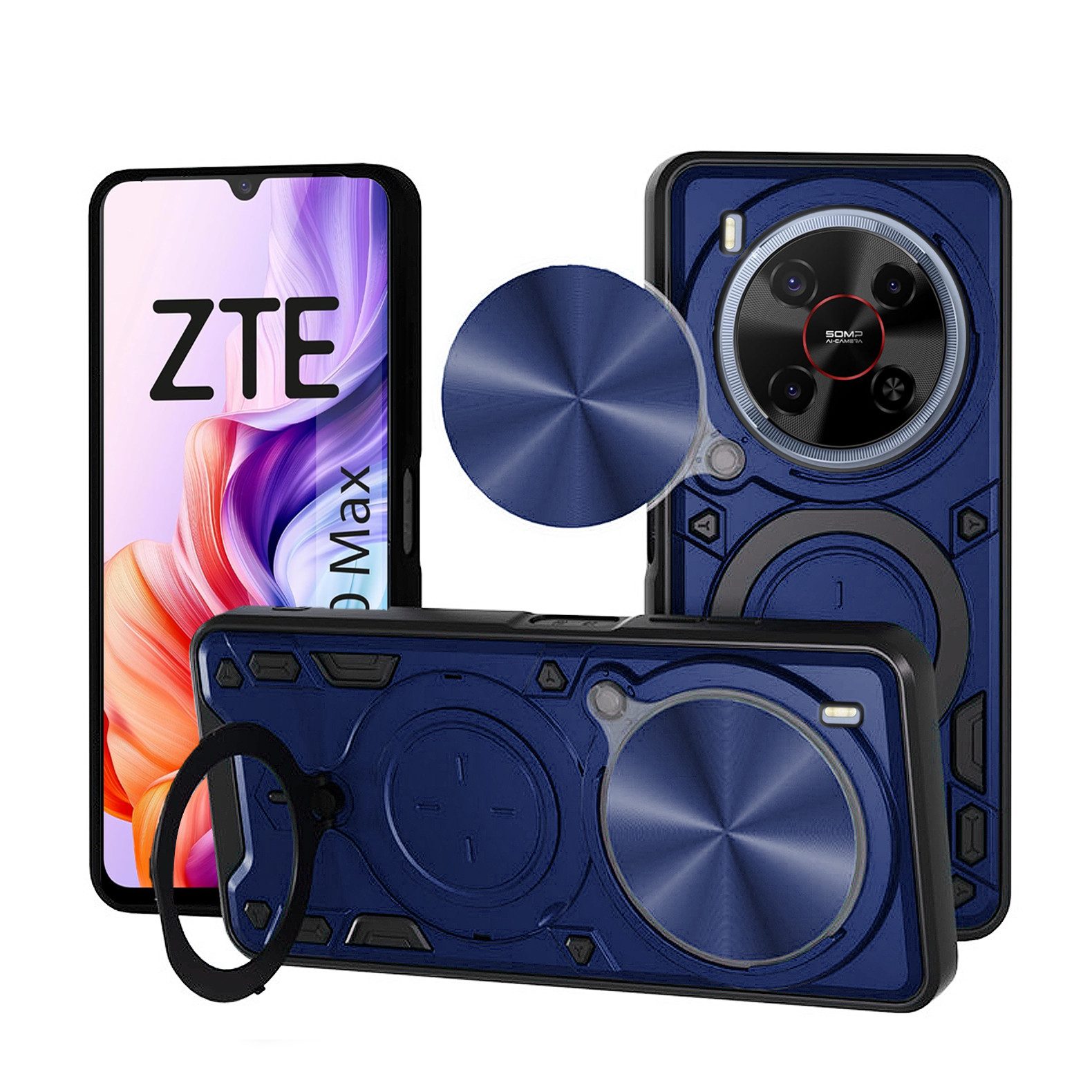 betterfon Handyhülle für ZTE Blade Hülle mit Slide Kameraschutz Ringhalter, Outdoorhülle mit Smartstand, Silikonkern & präziser Passform