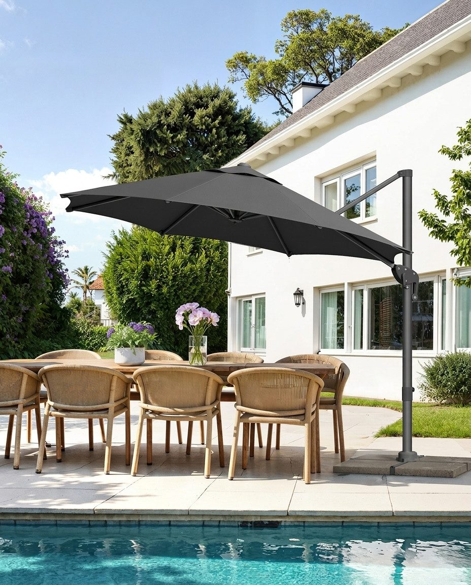 SONGMICS Sonnenschirm, Ø 300 cm, UPF 50+, 360° drehbar, mit Ständer