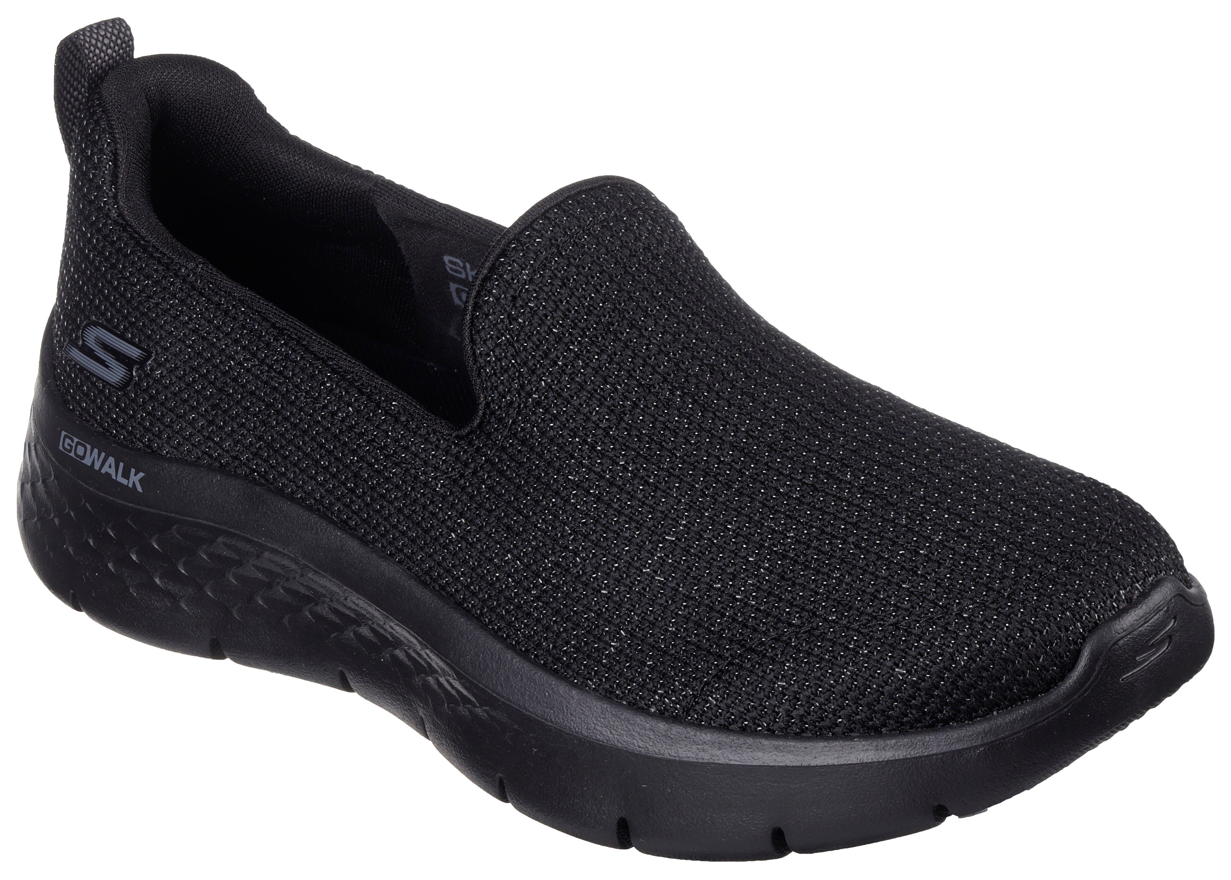 WALK GO der Slip-On schwarz Sneaker an mit FLEX- Skechers Logo Ferse