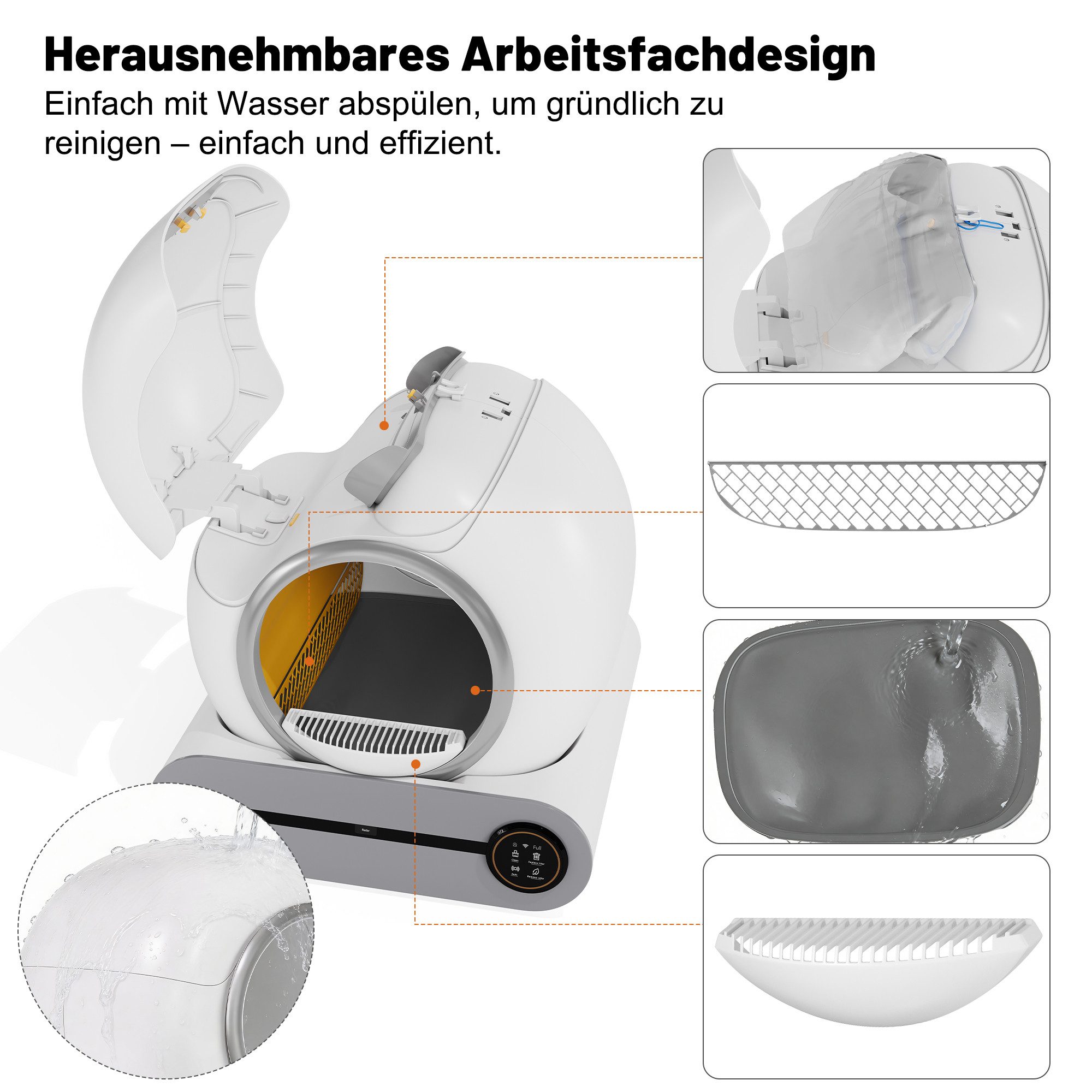 Rolipo Katzentoilette 65L Adaptive selbstreinigende Katzentoilette für mehrere Katzen, Infrarotsensor, eliminiert Geruch, APP, sichere Kindersicherung