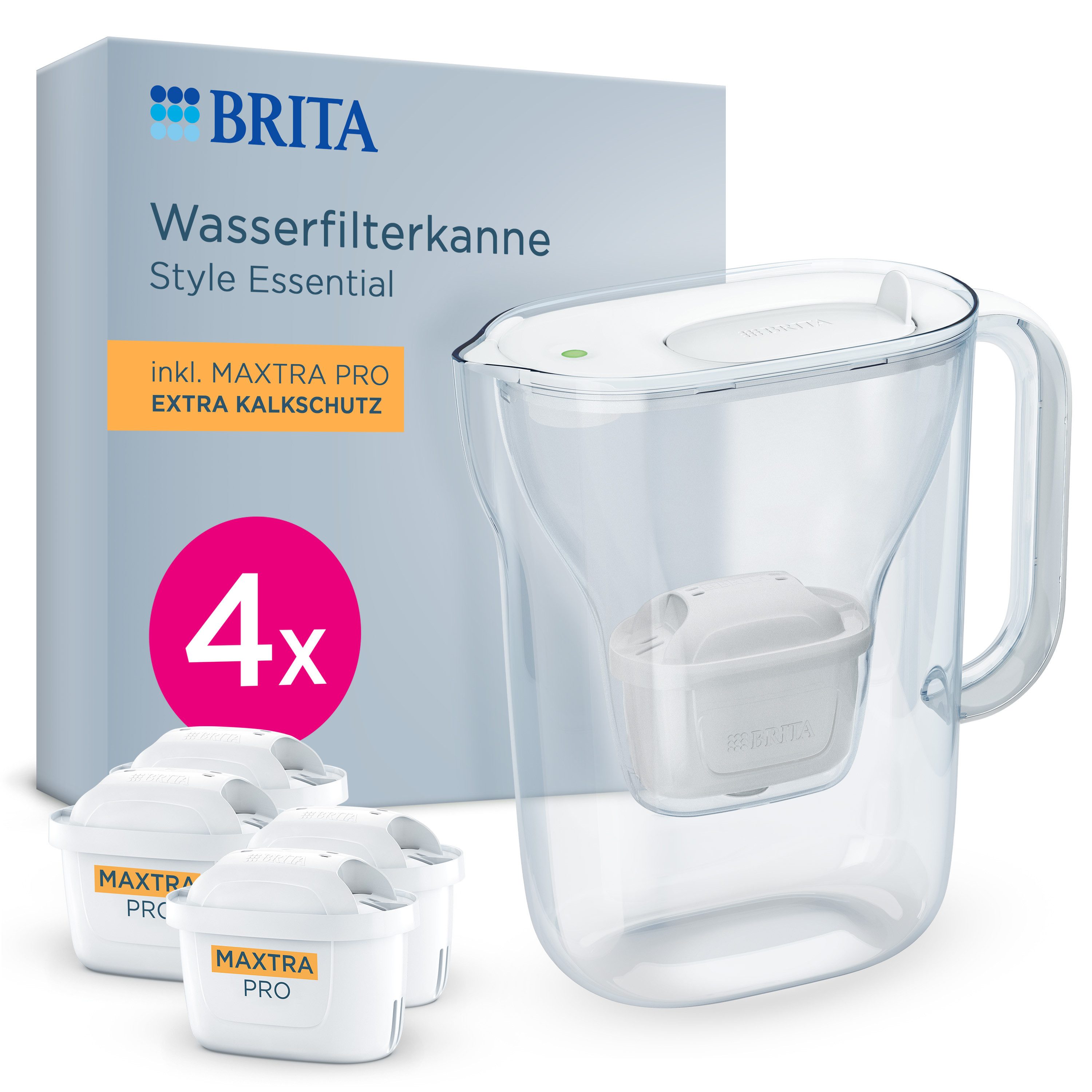 Wasserfilter Kanne Style Essential weiß inkl. 4x BRITA MAXTRA PRO Extra Kalkschutz