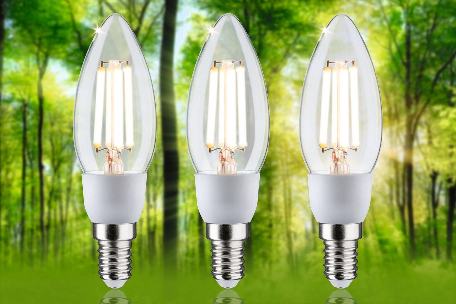 Paulmann LED-Leuchtmittel Eco-Line 3er Pack Kerze 525lm 2,5W 3000K klar 230V, Warmweiß