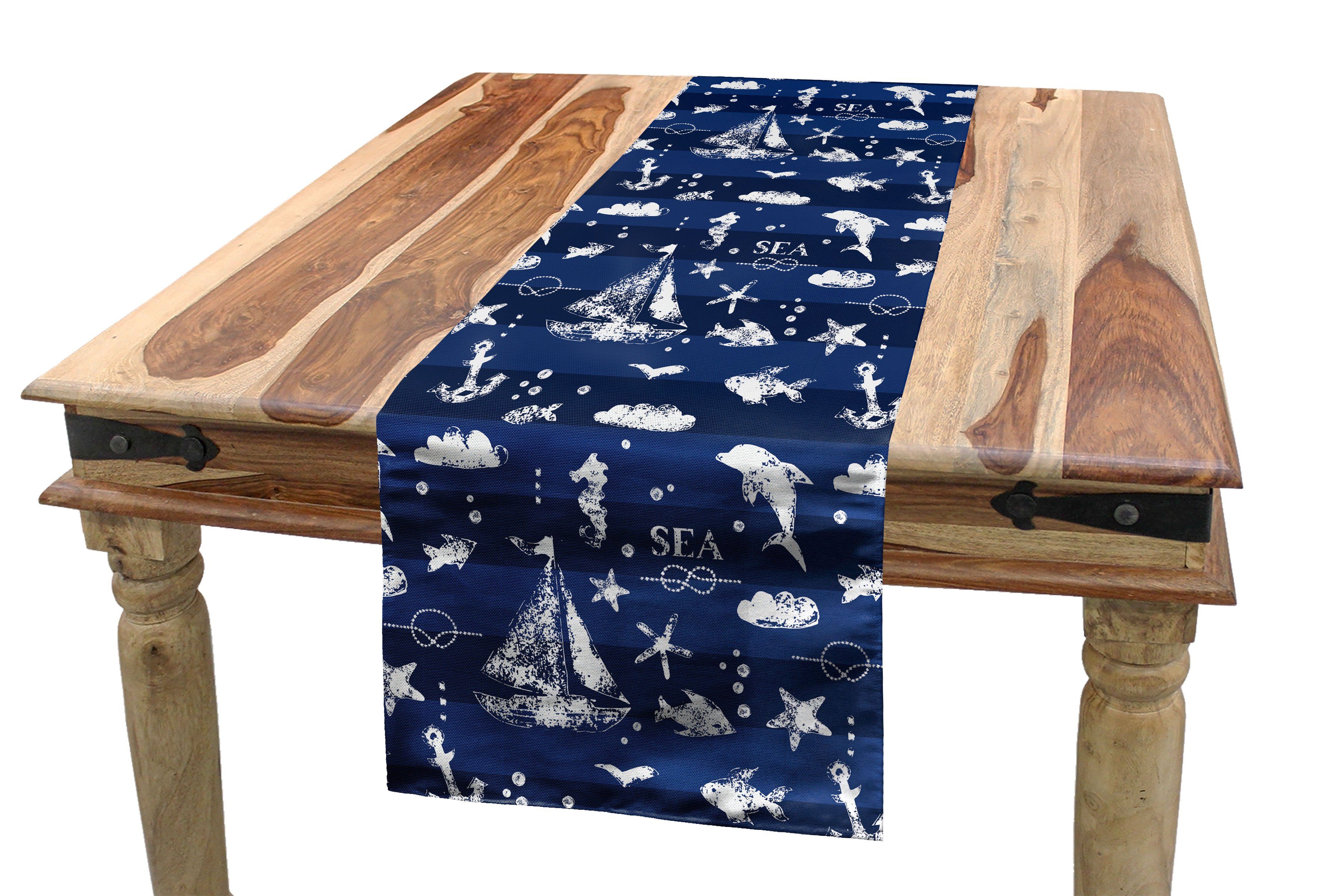 Abakuhaus Tischläufer Esszimmer Küche Rechteckiger Dekorativer Tischläufer, Navy blau Grunge Anchor Schiff