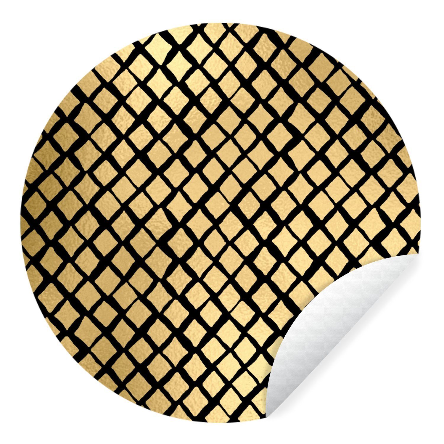 MuchoWow Wandsticker Muster - Gold - Kariert (1 St), Tapetenkreis für Kinderzimmer, Tapetenaufkleber, Rund, Wohnzimmer