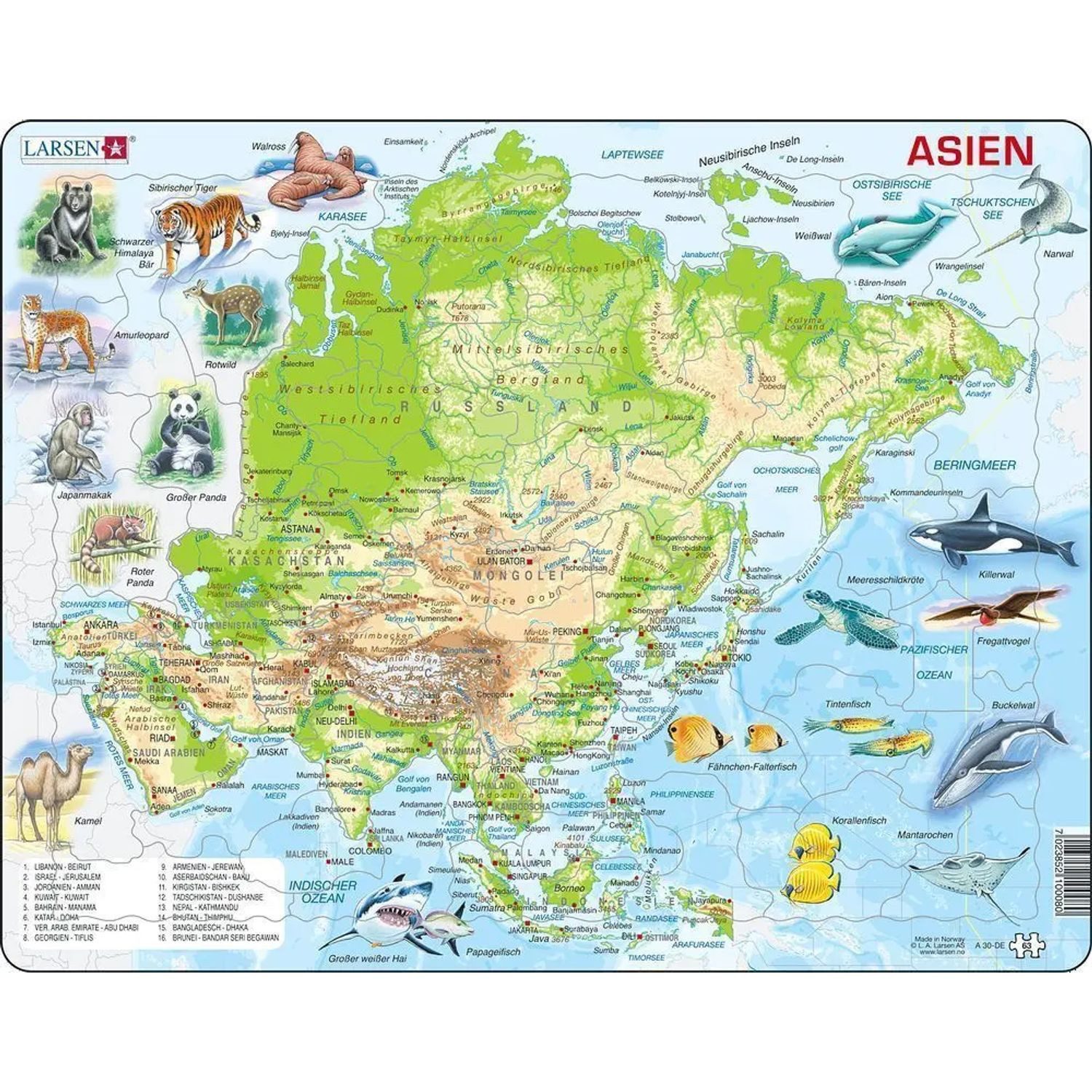 Media Verlag Puzzle Puzzle - Asien (physisch), 99 Puzzleteile
