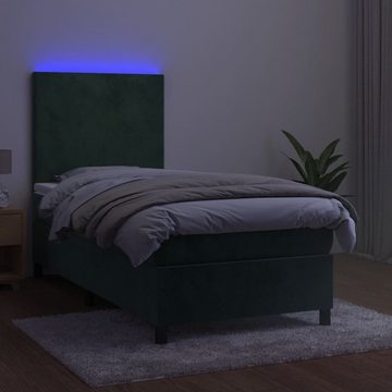 vidaXL Bettgestell Boxspringbett mit Matratze LED Dunkelgrün 80x200 cm Samt Bett Bettges