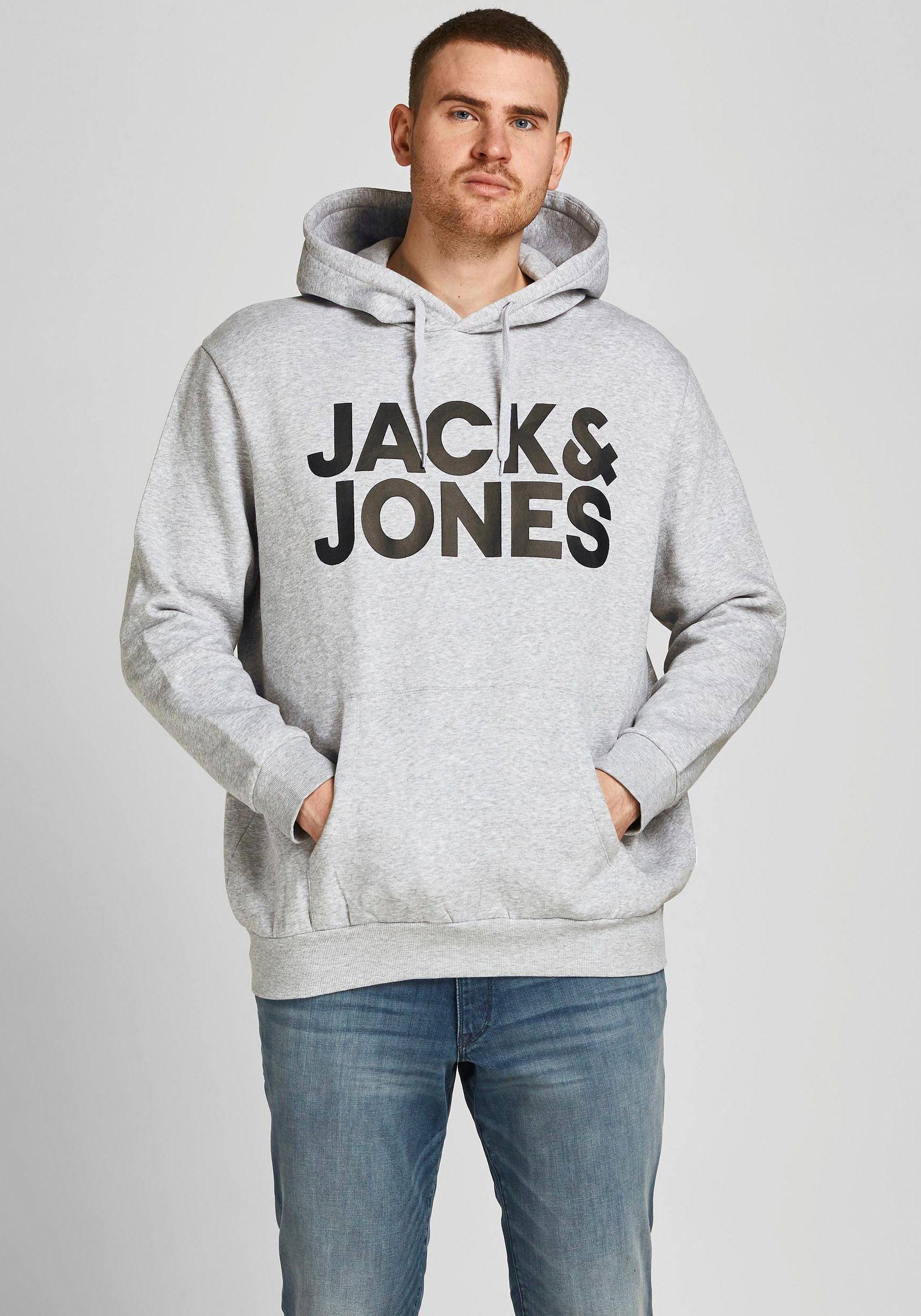 Bis Größe SWEAT Jack hellgrau-meliert Jones HOOD 6XL Kapuzensweatshirt & CORP LOGO PlusSize