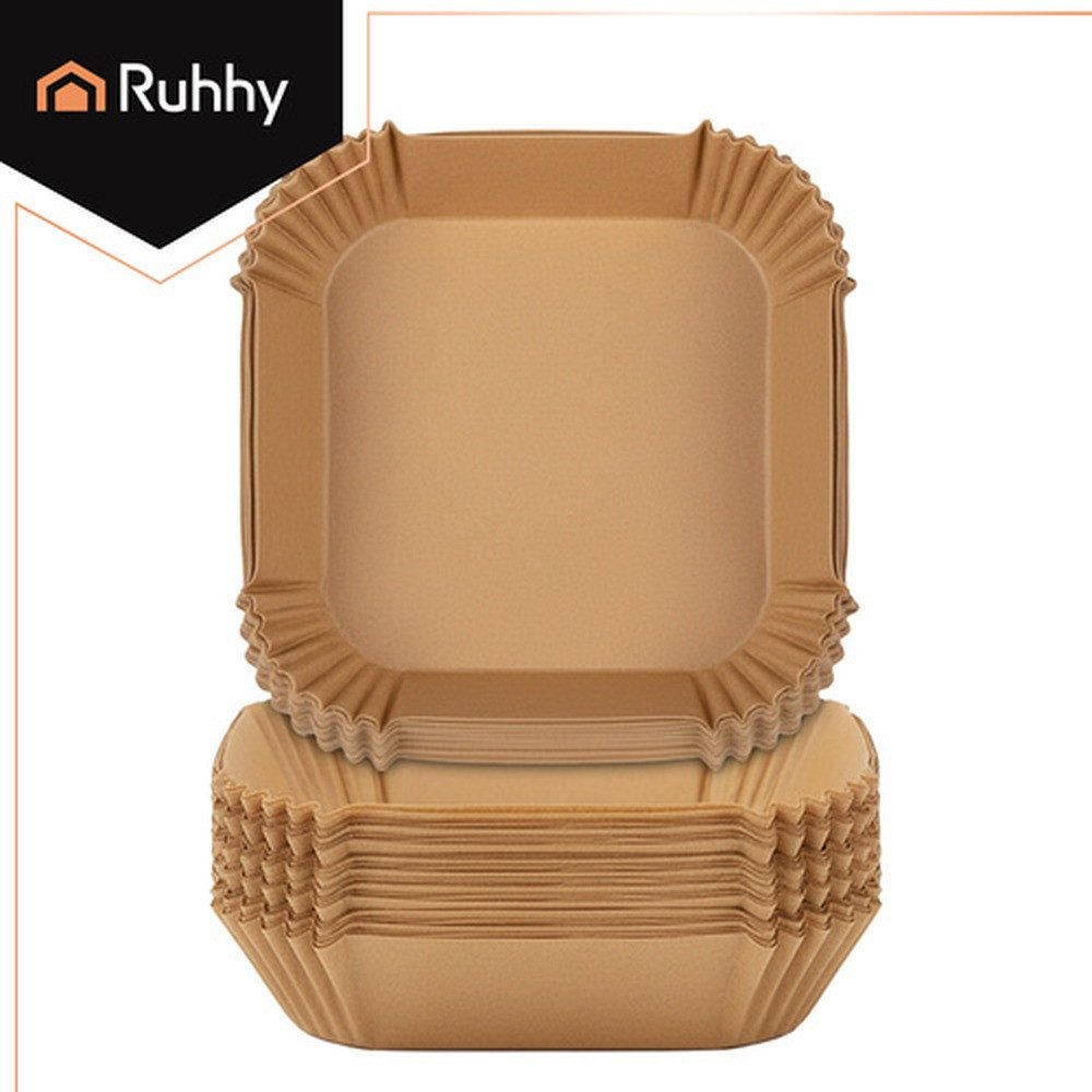 Ruhhy Frittiereinsatz Papiereinlage Heißluftfritteuse Unterlage, (Spar-Set, 100-tlg), Einwegschalen für stressfreies Kochen ohne Schrubben – Bild 3 von 5