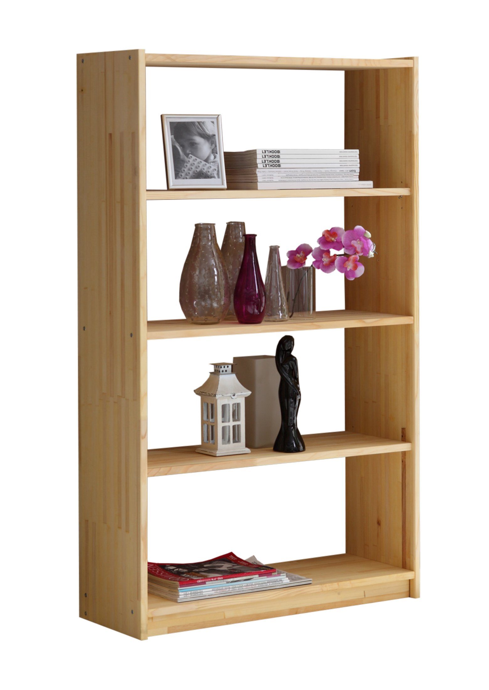 Ticaa Standregal Standregal Bücherregal Kiefer Natur H145cm, Massives Qualitätsholz (18mm Stärke), hochwertige Verarbeitung