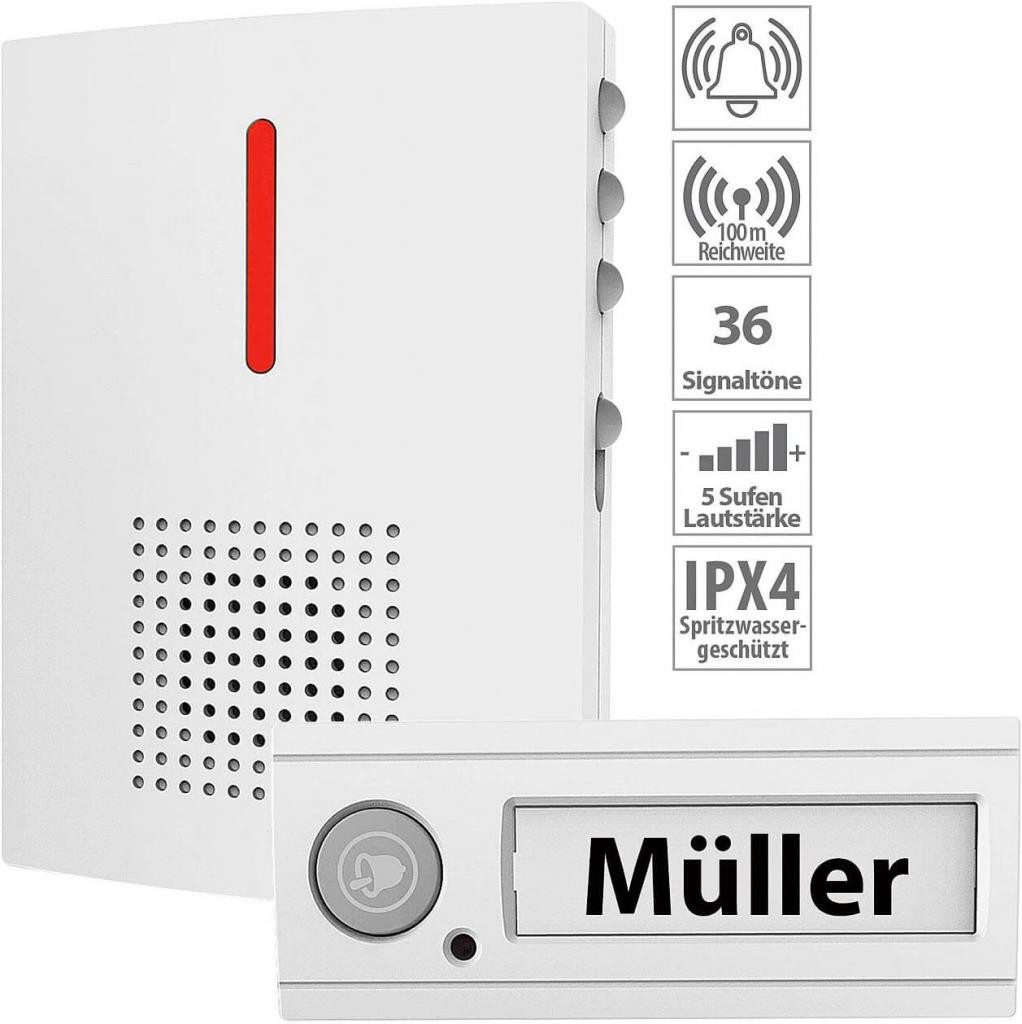 Thumbnail - CASAcontrol Funk-Türgong FTK-120 Funkgong Funk-Türklingel mit Licht- & Ton-Signal, 434, weiß 3 Signal-Modi: nur Ton oder...