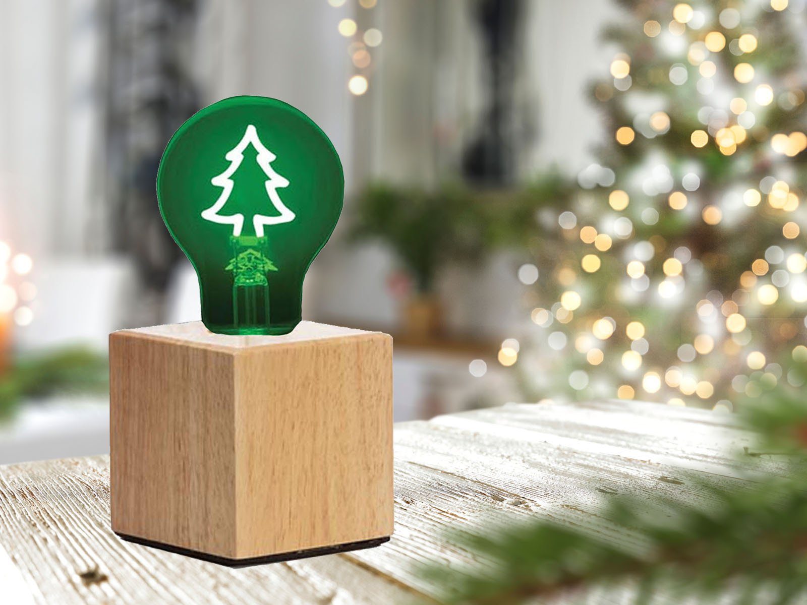 Grün Braun ausgefallene LED Dekoleuchte, Weihnachtsbeleuchtung, Dekolicht, Tischlampe wechselbar, 9x9cm meineWunschleuchte LED